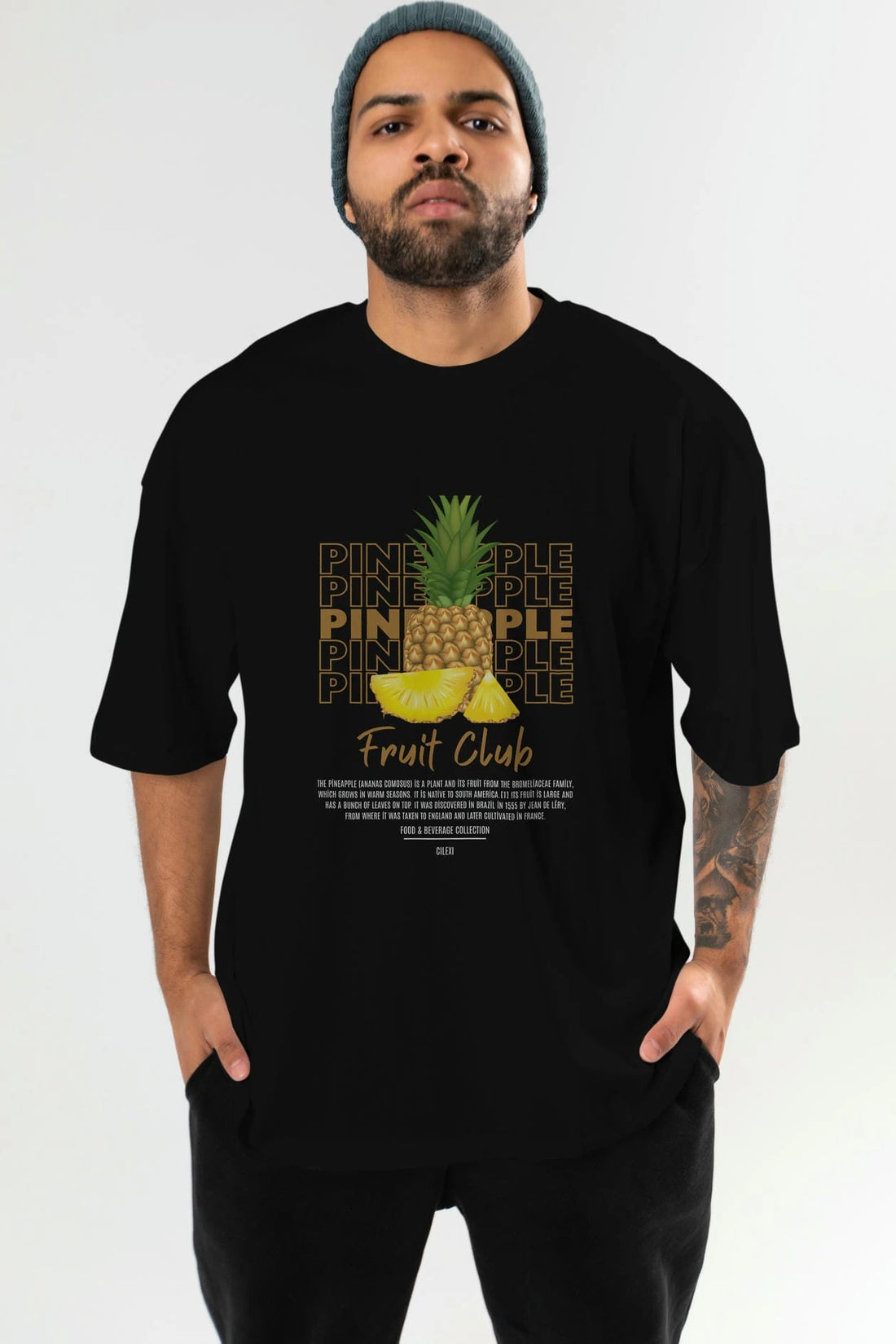 Pineapple Ön Baskılı Oversize t-shirt Erkek Kadın Pamuk Bisiklet Yaka tişort