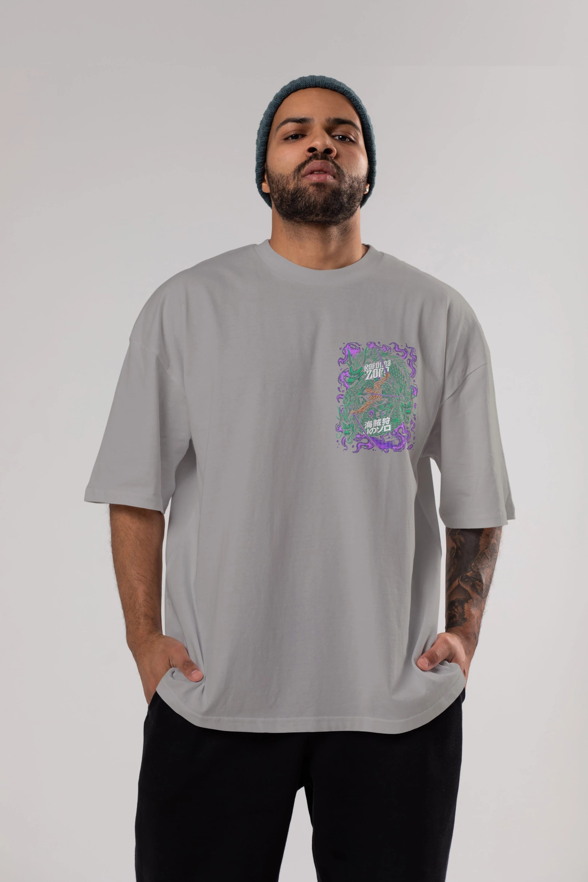 RORONOA ZORO 5 Ön Sol Baskılı Oversize t-shirt Erkek Kadın Unisex %100 Pamuk Bisiklet Yaka tişort