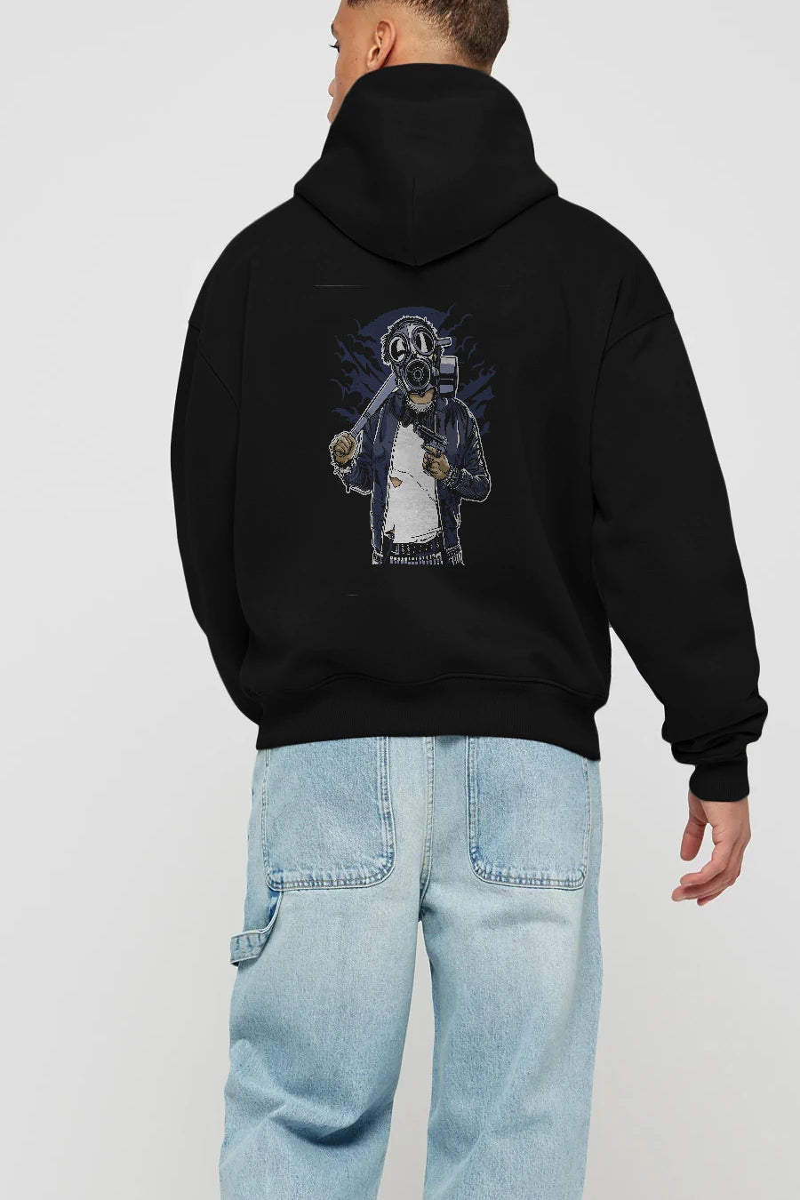 Gasmask Bastard Arka Baskılı Hoodie Oversize Kapüşonlu Sweatshirt Erkek Kadın Unisex