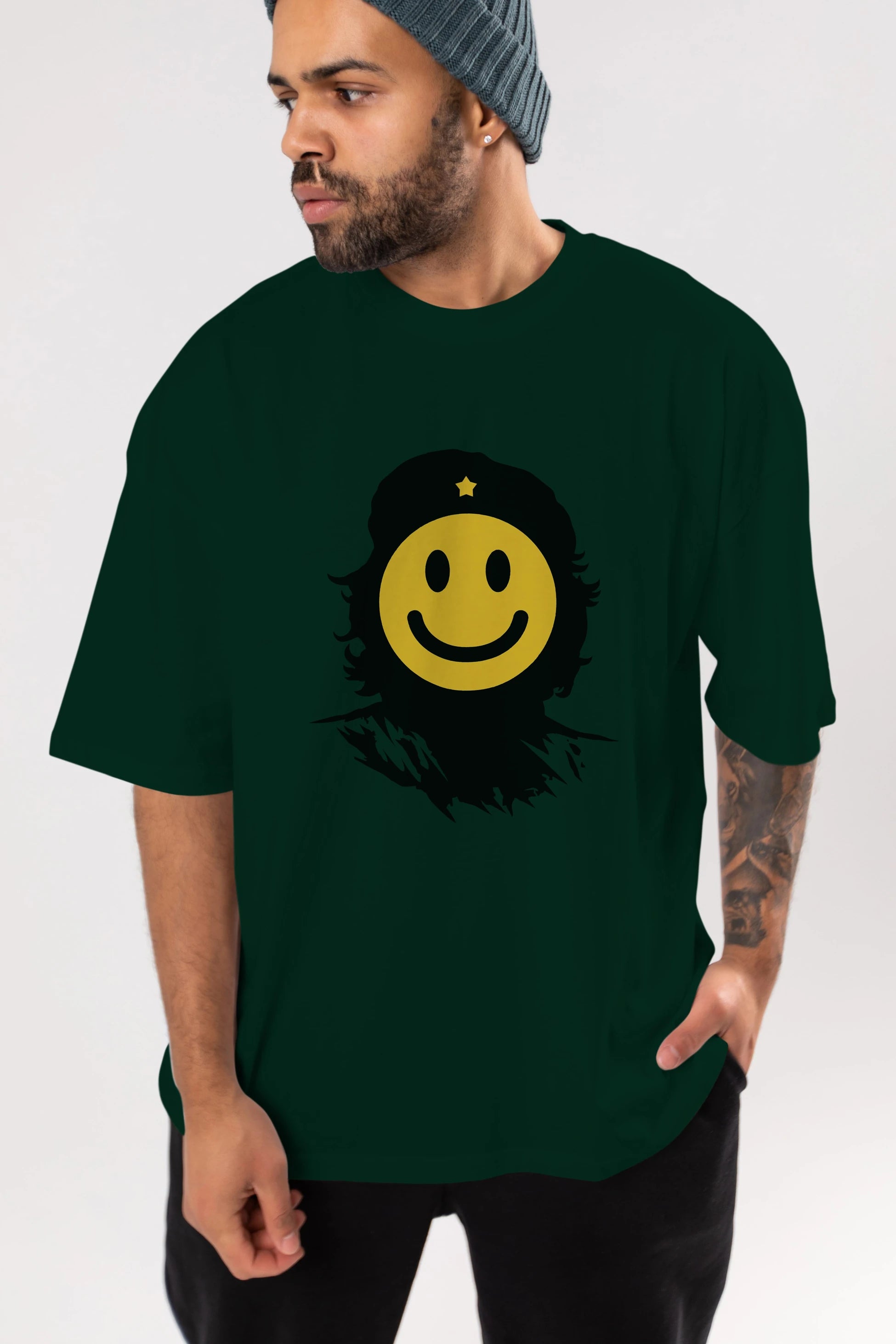 Che Smile Ön Baskılı Oversize t-shirt %100 pamuk Erkek Kadın Unisex