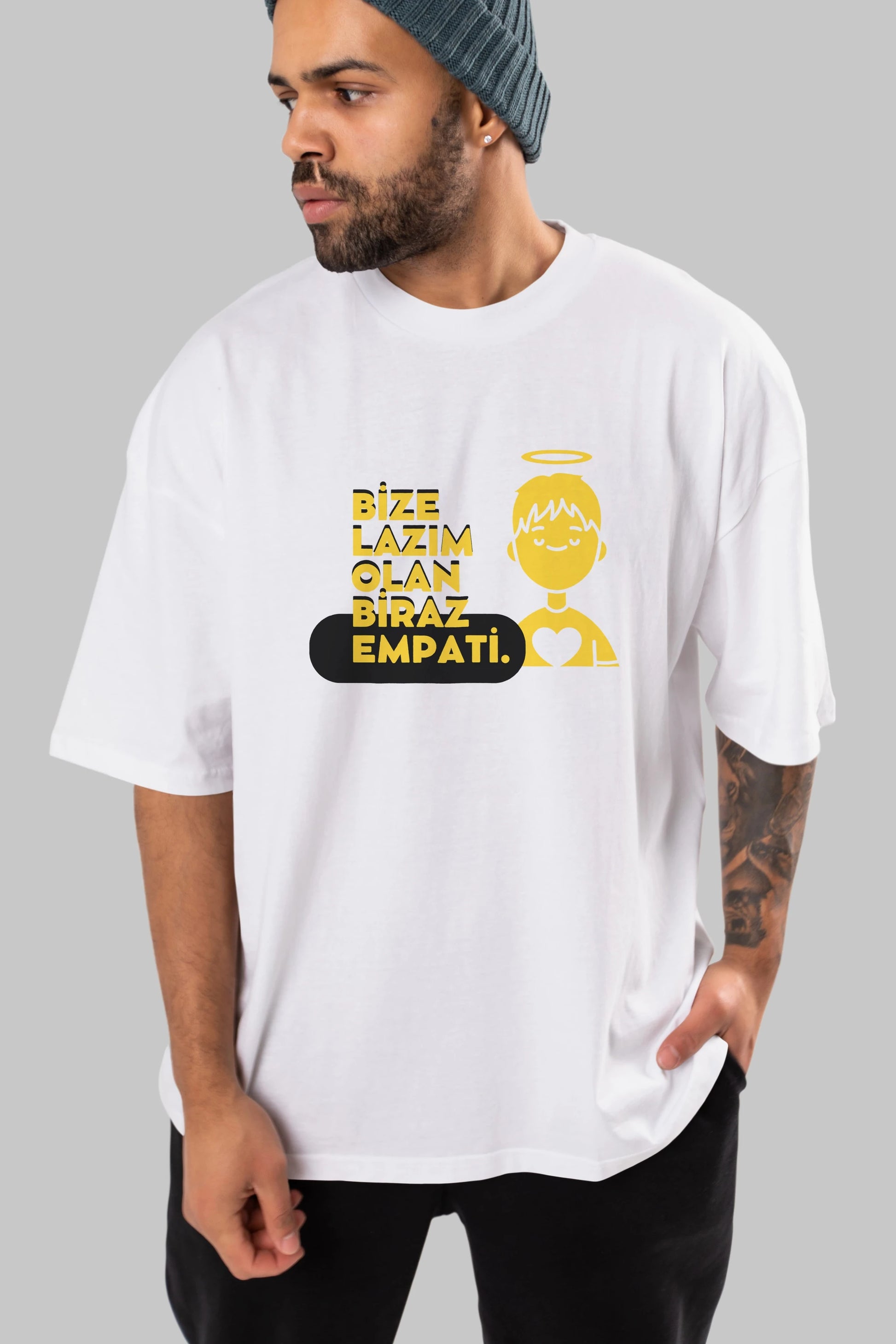 Bize Lazım Olan Biraz Empati Ön Baskılı Oversize t-shirt Erkek Kadın Unisex