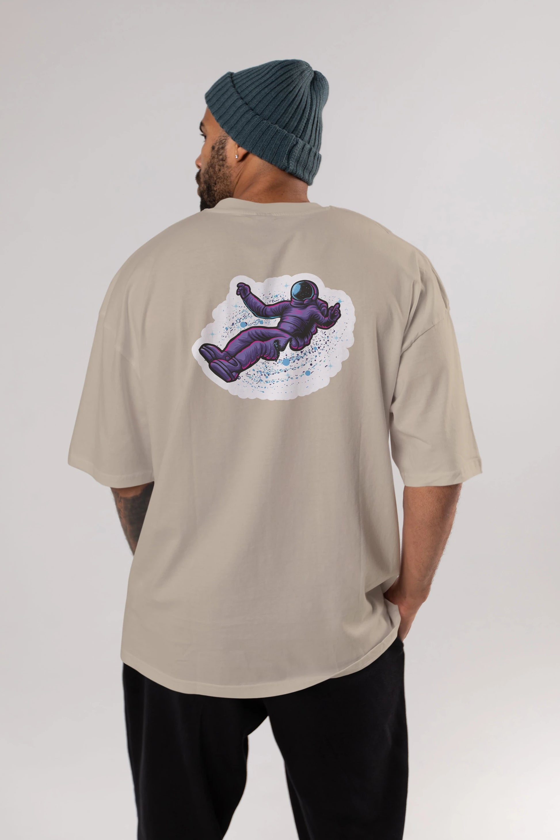 Having fun in outer space sticker Arka Baskılı Oversize t-shirt Erkek Kadın Unisex