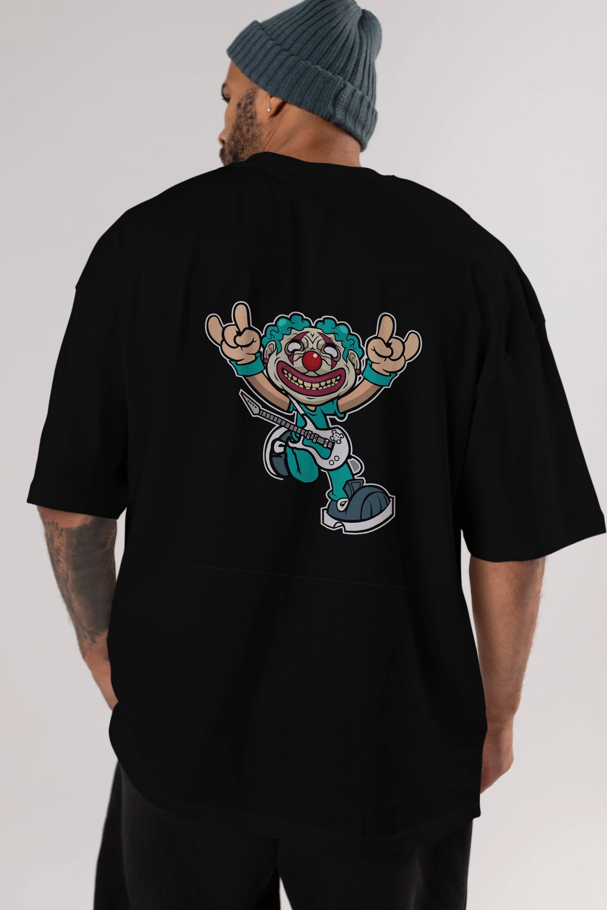 Clown Punk Arka Baskılı Oversize t-shirt Erkek Kadın Unisex %100 Pamuk tişort