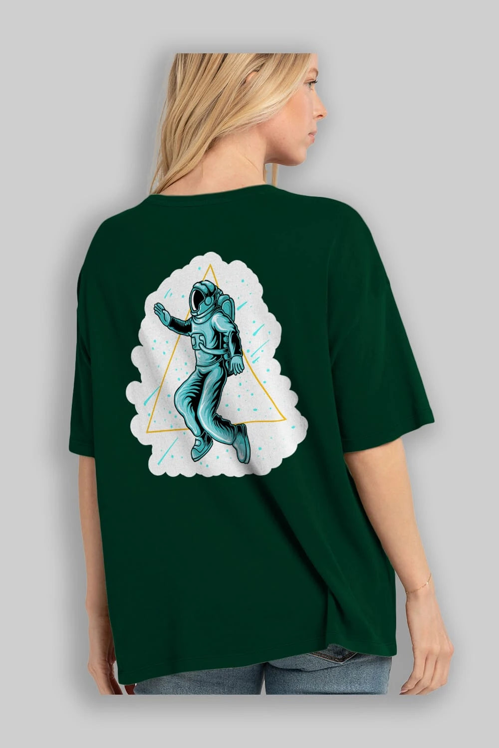 Astronaut Starry Triangle Sticker Arka Baskılı Oversize t-shirt Erkek Kadın Unisex