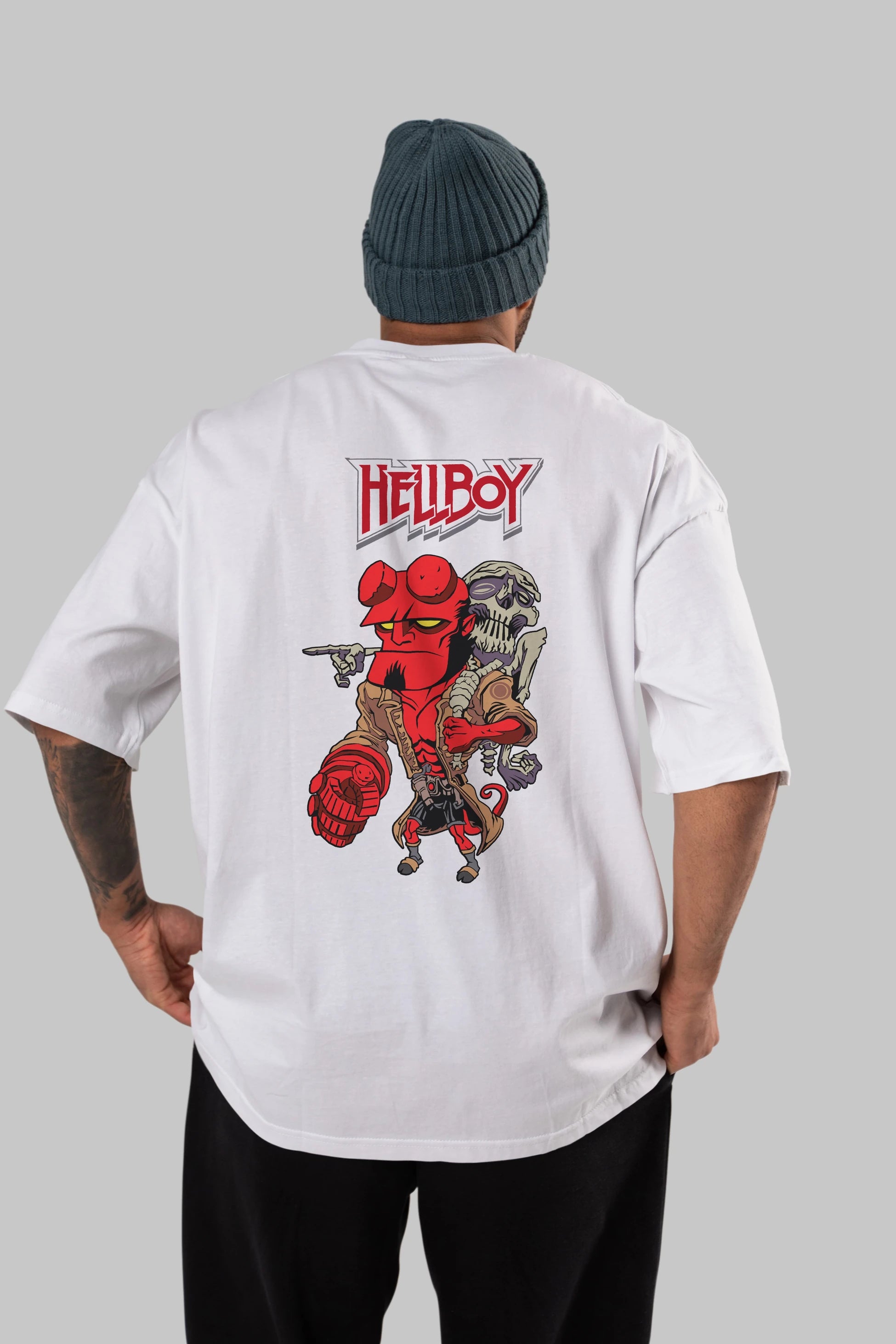 Hellboy (2) Arka Baskılı Oversize t-shirt Erkek Kadın Unisex %100 Pamuk Bisiklet Yaka tişort