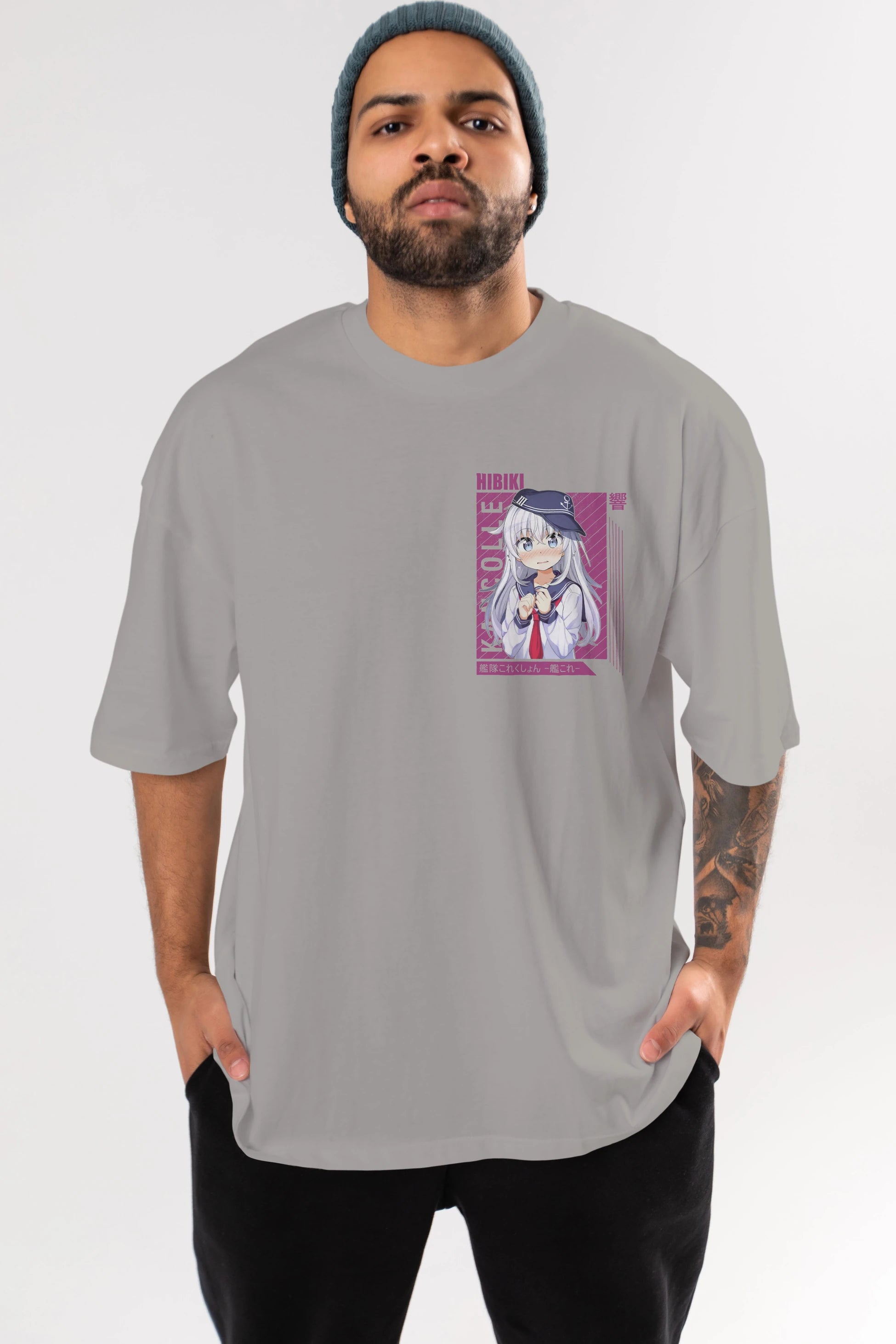Hibiki 4 Ön Sol Baskılı Oversize t-shirt Erkek Kadın Unisex %100 Pamuk Bisiklet Yaka tişort