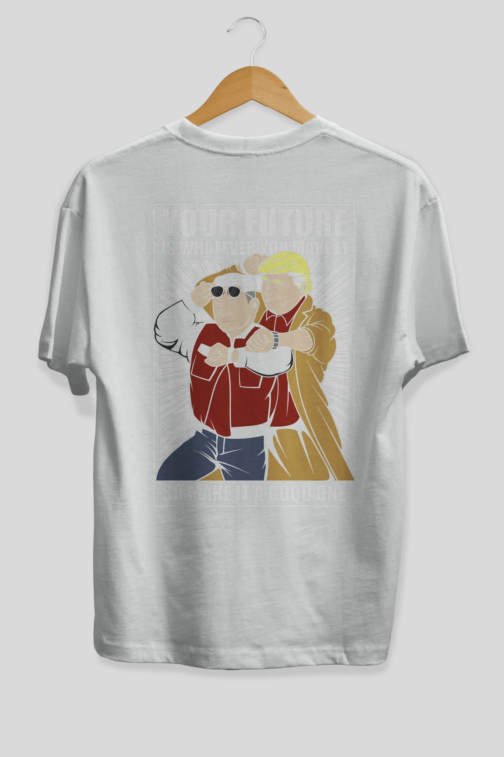 Back To The Future Jong Un Trump Arka Baskılı Oversize t-shirt Erkek Kadın Unisex %100 Pamuk tişort