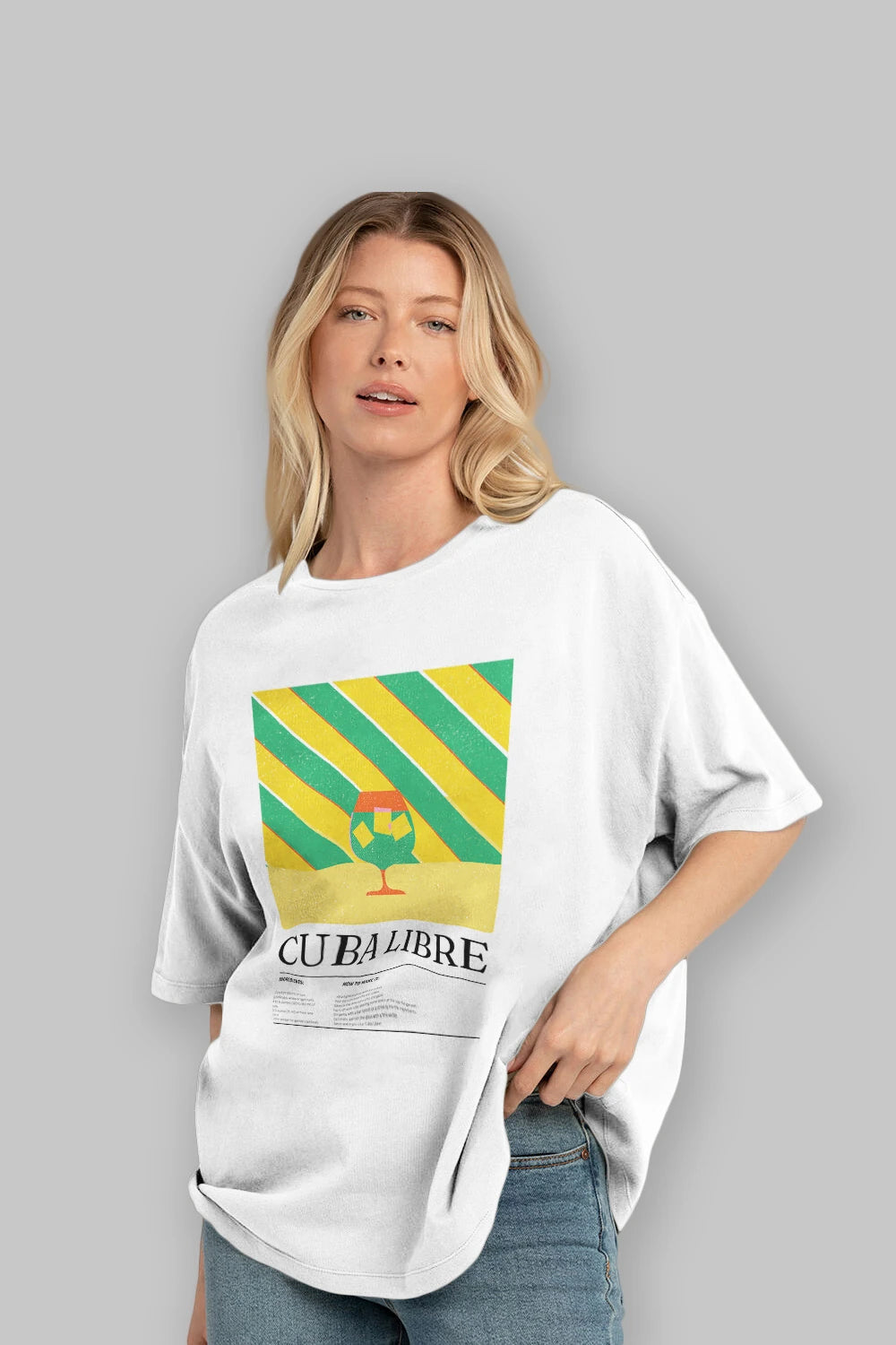 Cuba Libre Kokteyl Ön Baskılı Oversize t-shirt Erkek Kadın %100 Pamuk Bisiklet Yaka tişort
