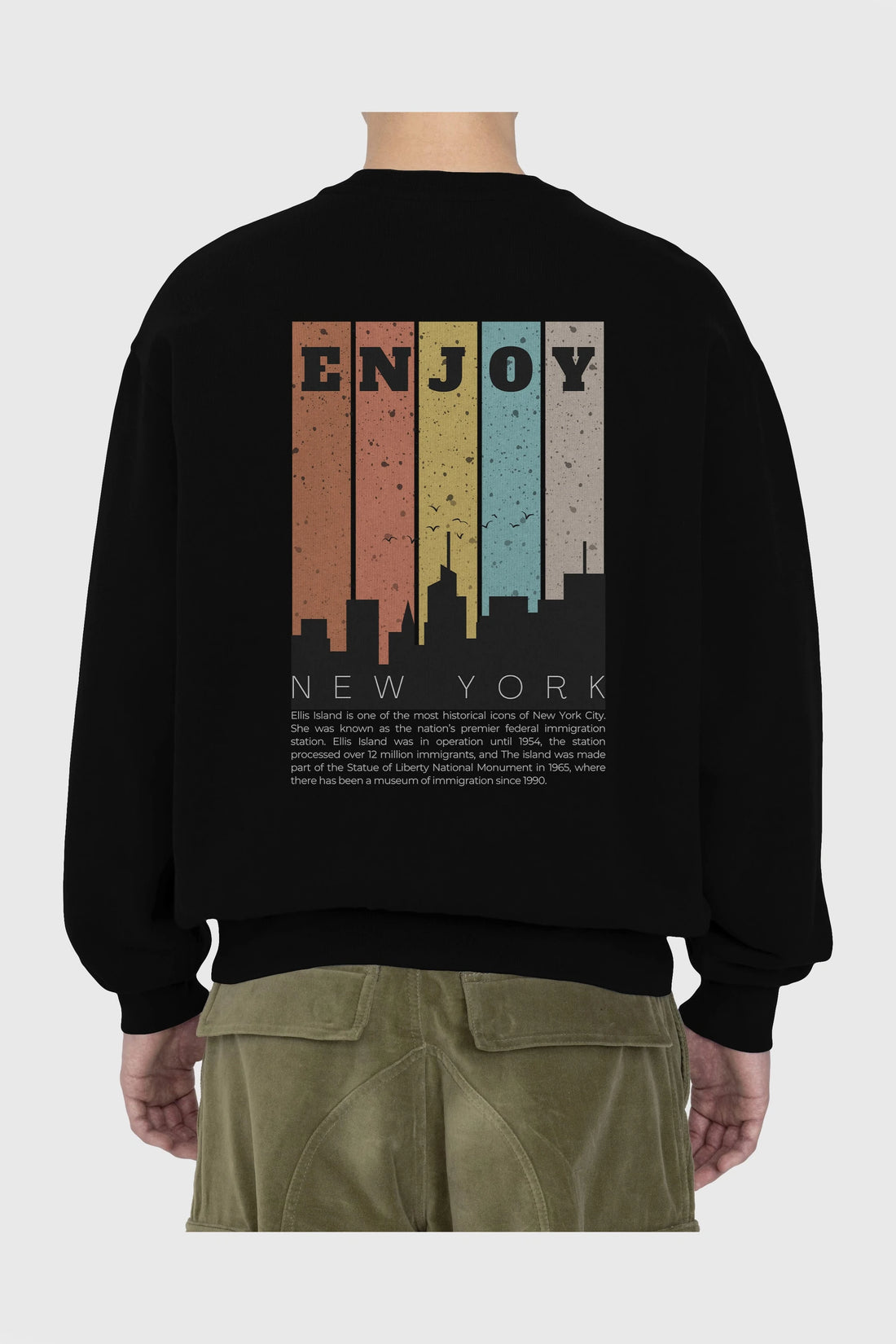 Enjoy New York Yazılı Arka Baskılı Oversize Sweatshirt Erkek Kadın Unisex