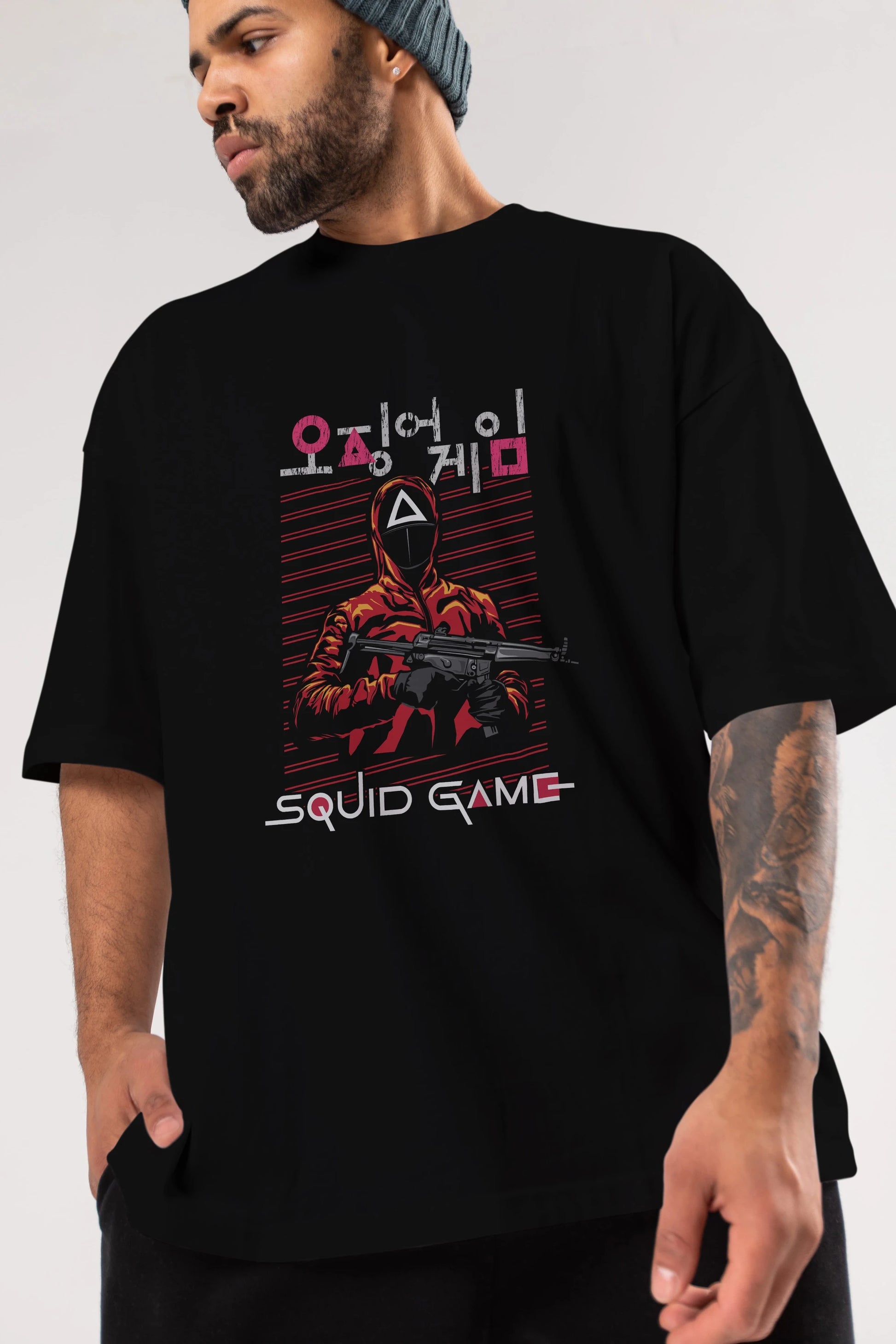 Squid Game (2) Ön Baskılı Oversize t-shirt Erkek Kadın Unisex %100 Pamuk Bisiklet Yaka tişort