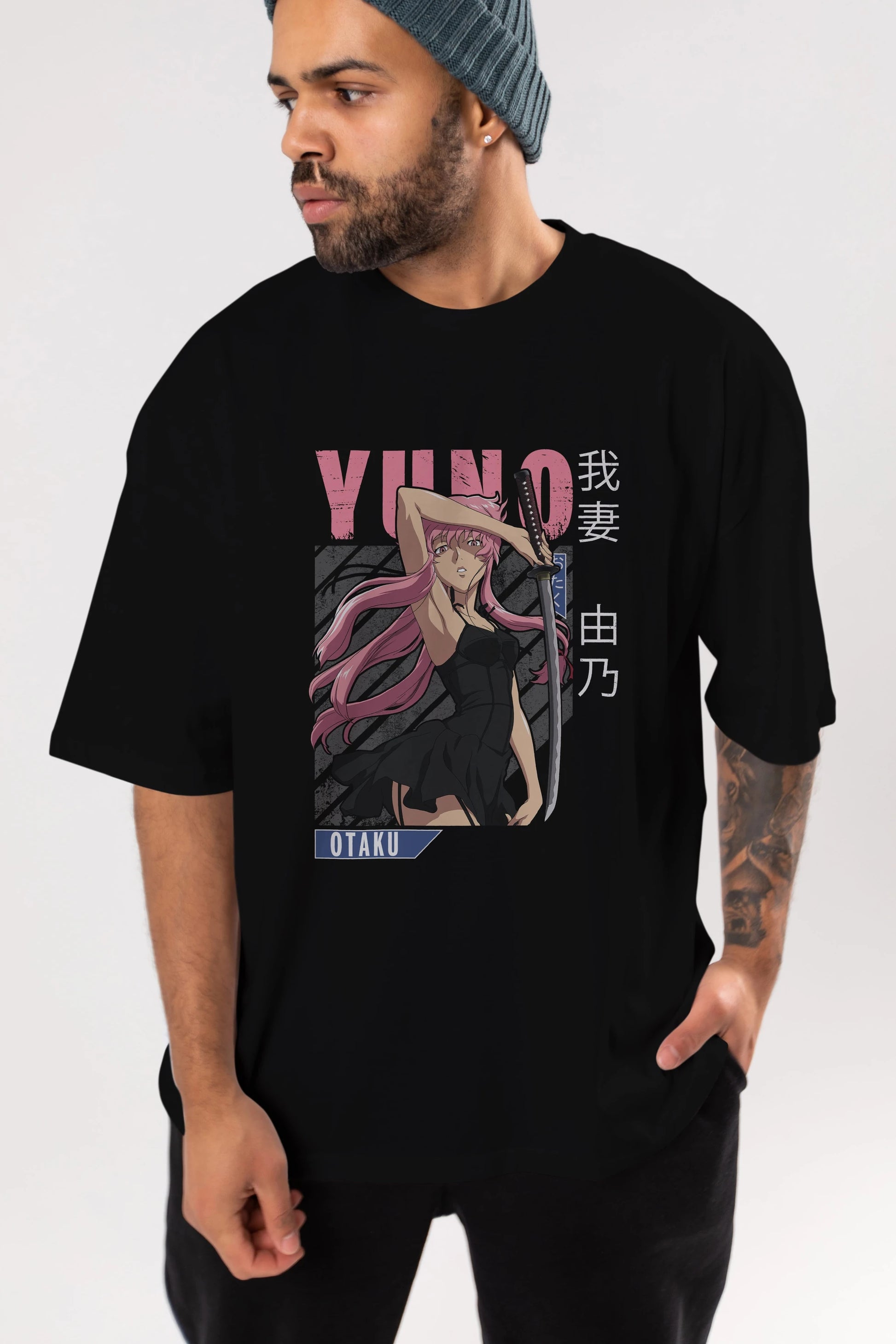 Yuno Gasai 5 Anime Ön Baskılı Oversize t-shirt %100 pamuk Erkek Kadın Unisex