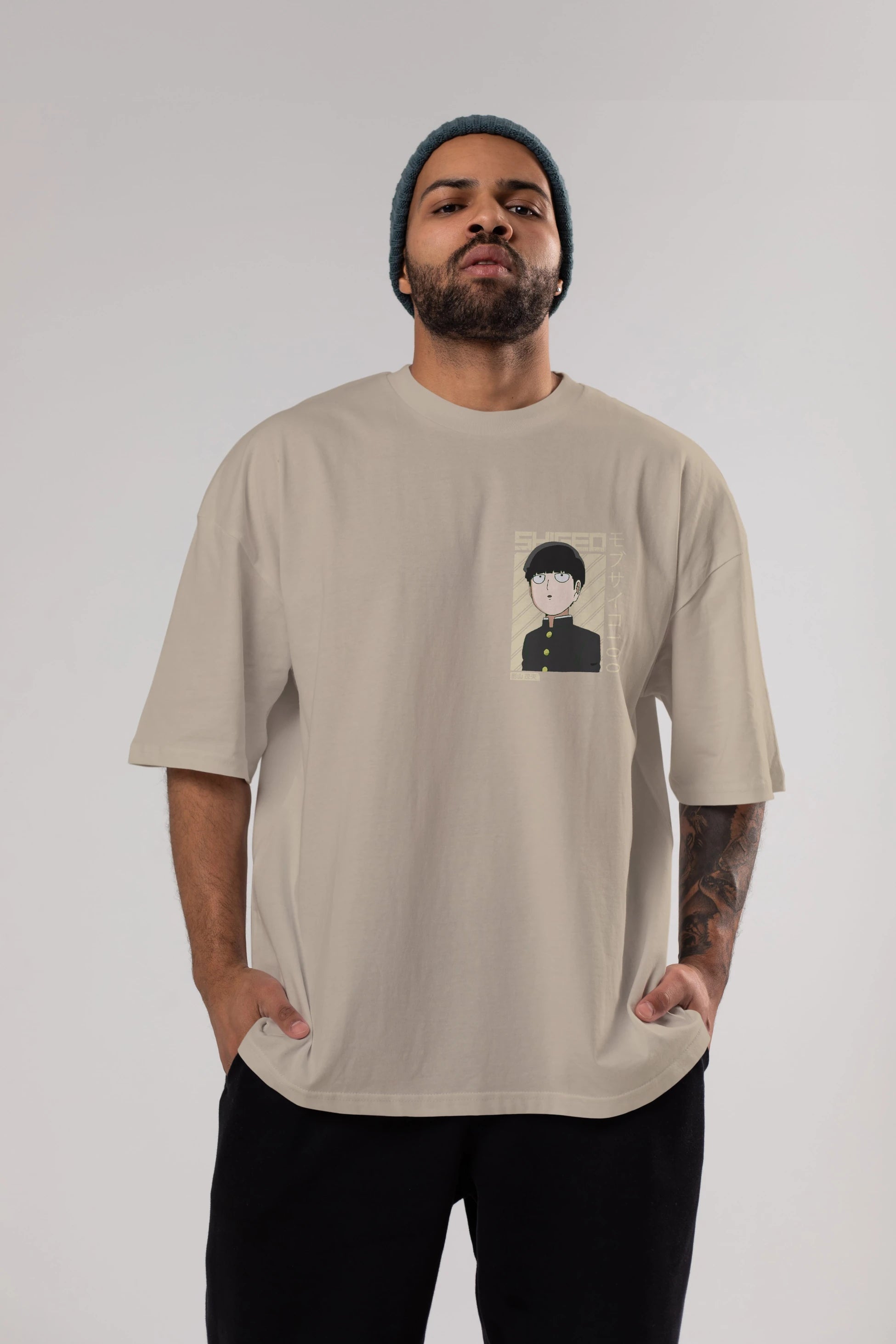 Shigeo Kageyama 2 Ön Sol Baskılı Oversize t-shirt Erkek Kadın Unisex %100 Pamuk Bisiklet Yaka tişort