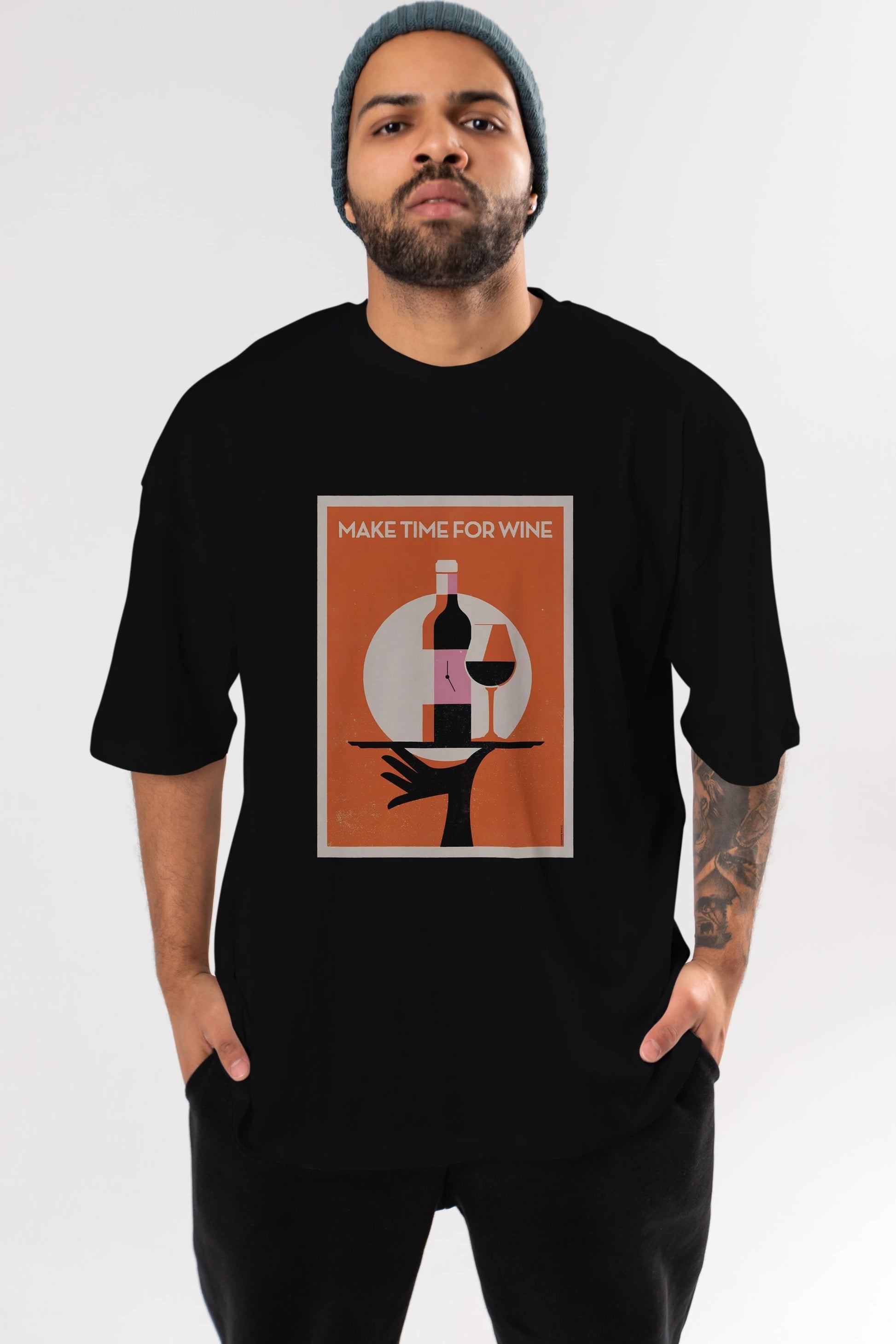 Make Time For Wine Ön Baskılı Oversize t-shirt Erkek Kadın Unisex %100 Pamuk Bisiklet Yaka tişort