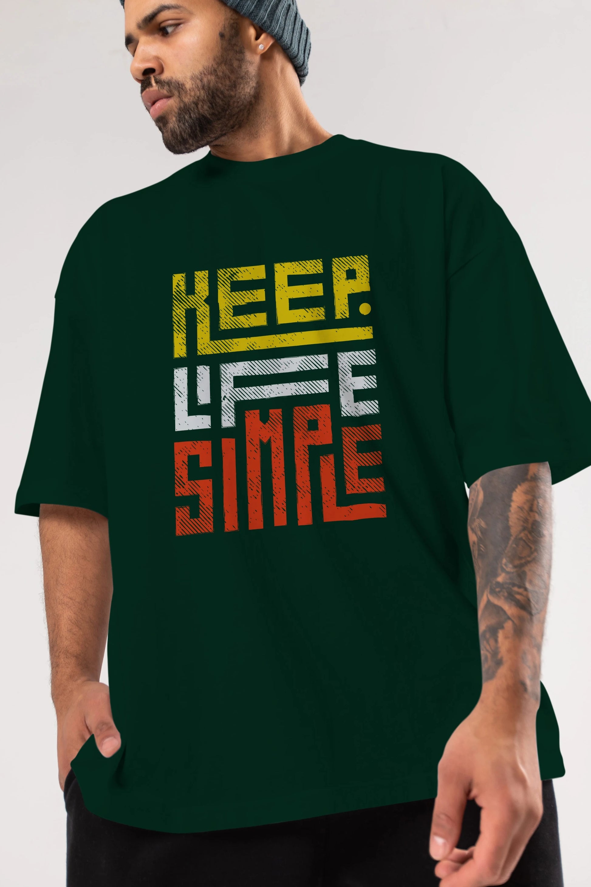 Keep Life Simple Yazılı Ön Baskılı Oversize t-shirt Erkek Kadın Unisex