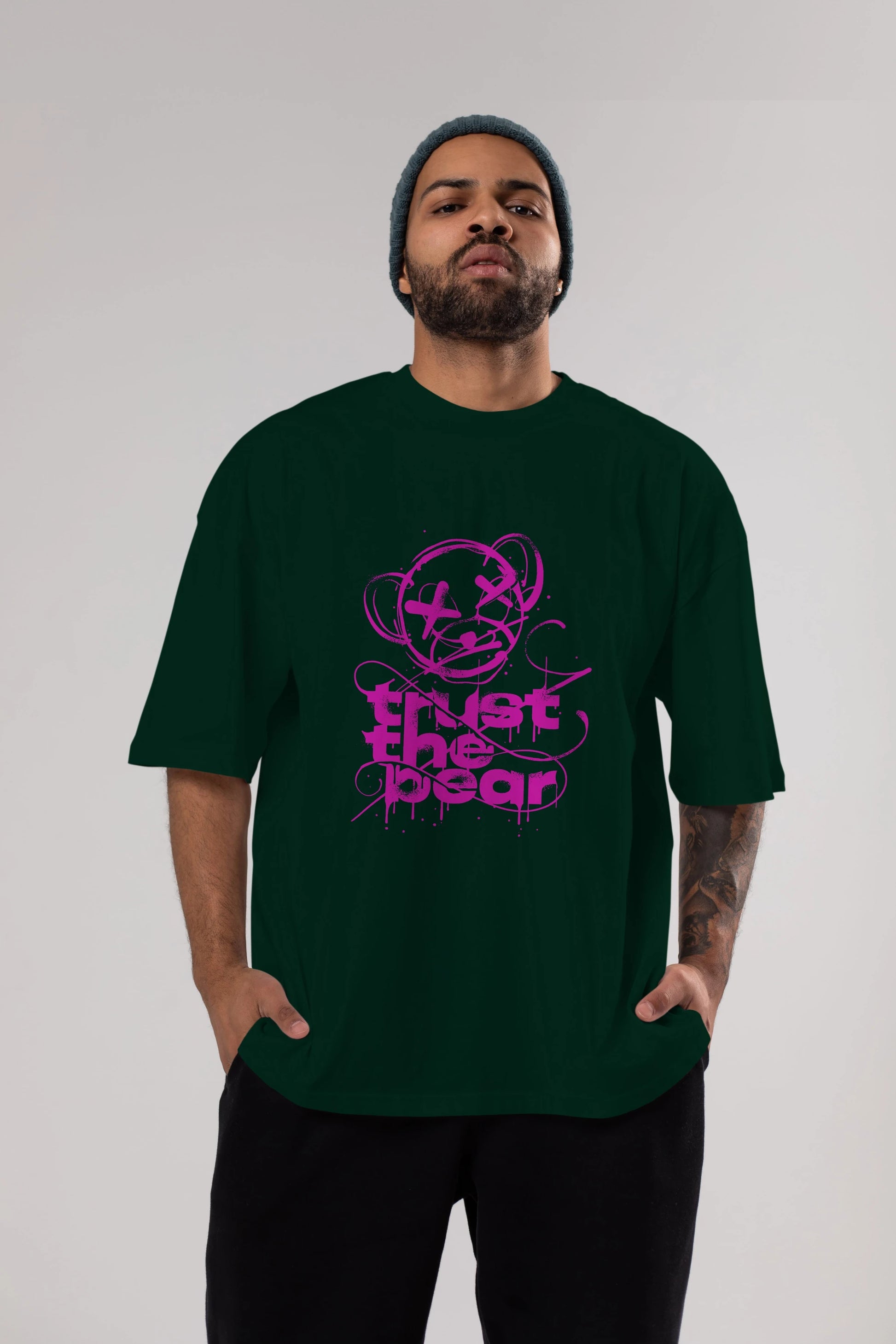 Trust The Bear 2 Ön Baskılı Oversize t-shirt Erkek Kadın Unisex