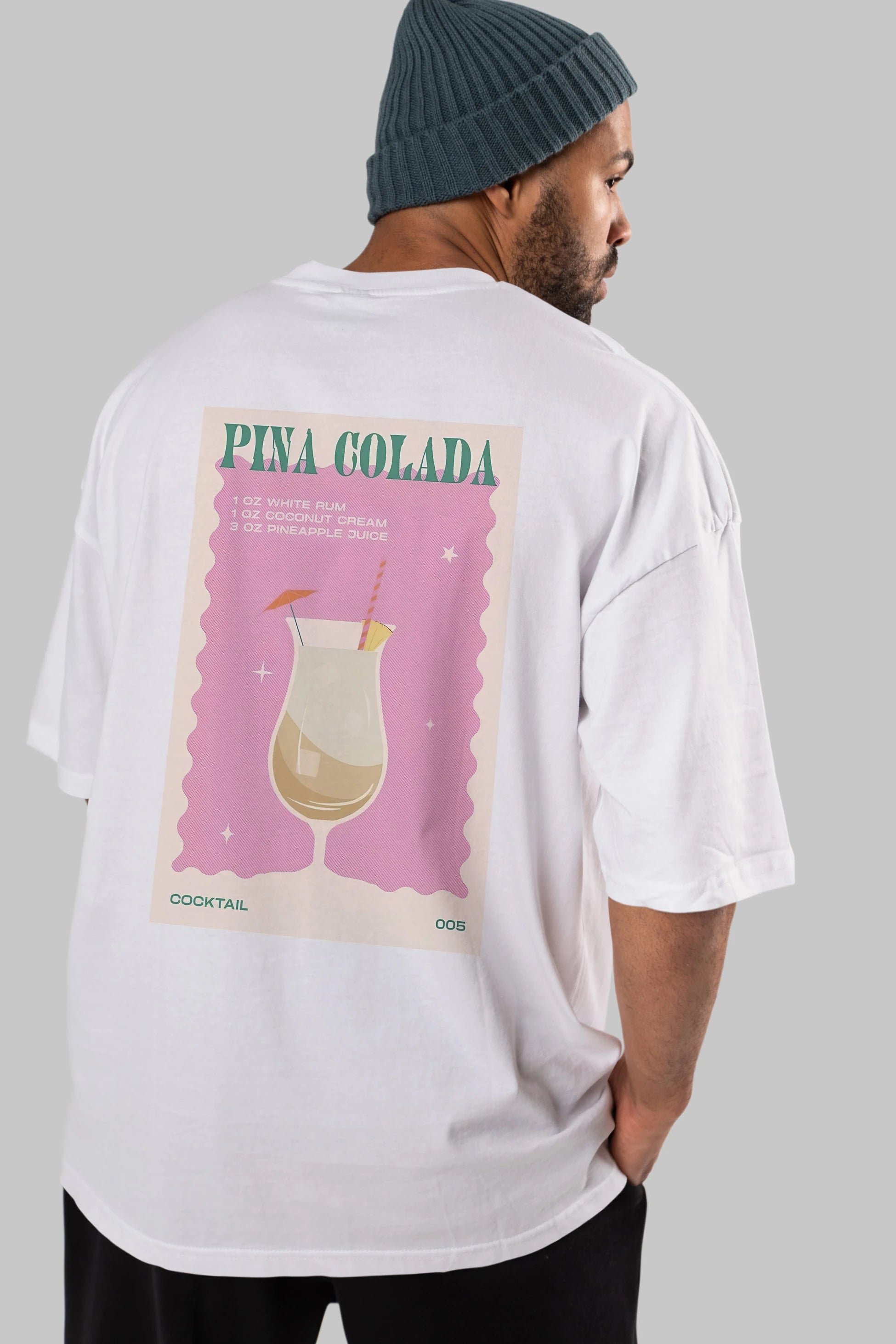 Pina Colada 3 Arka Baskılı Oversize t-shirt Erkek Kadın Unisex %100 Pamuk Bisiklet Yaka tişort