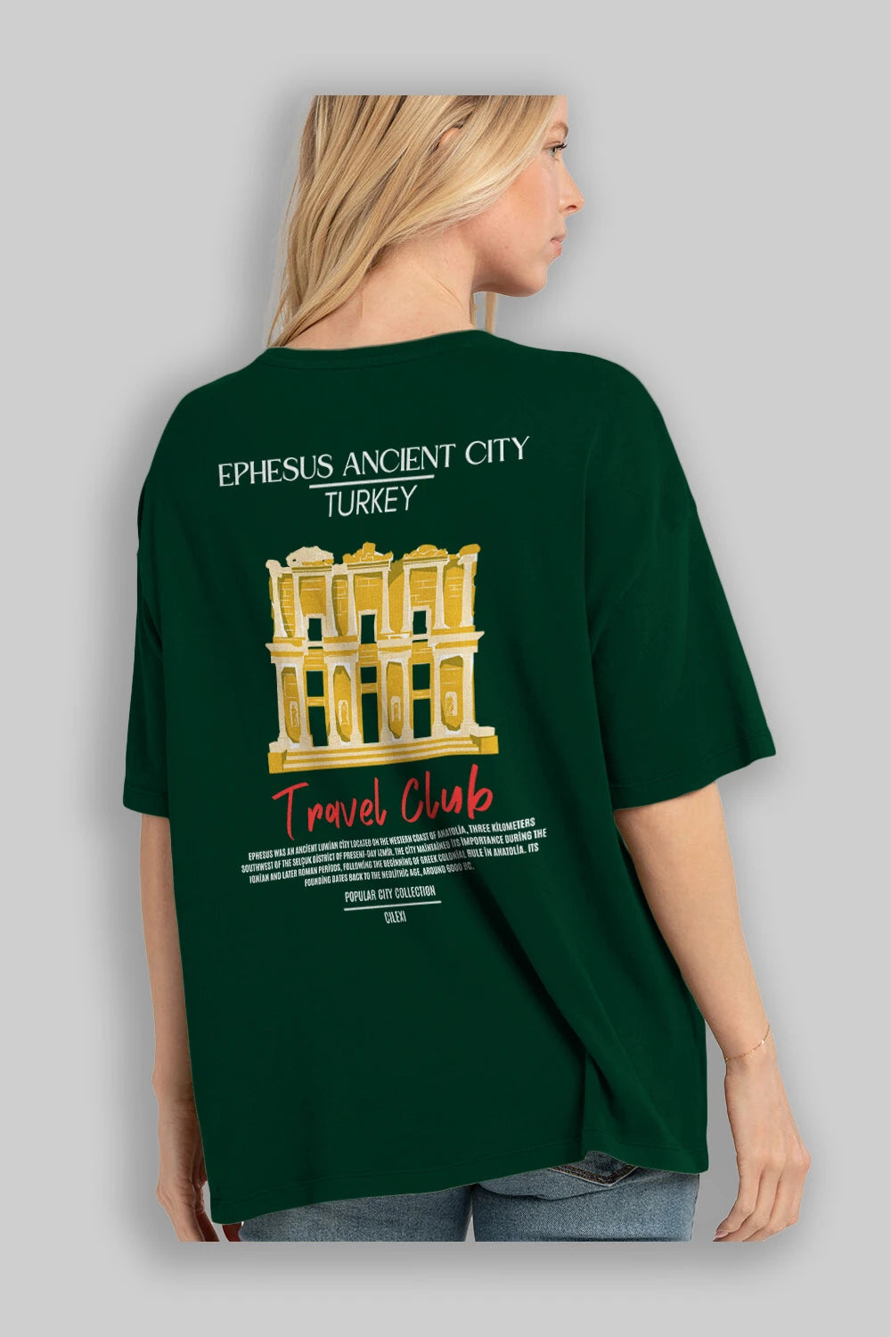 Ephesus Ancient City Turkey Arka Baskılı Oversize t-shirt Erkek Kadın Pamuk Bisiklet Yaka tişort
