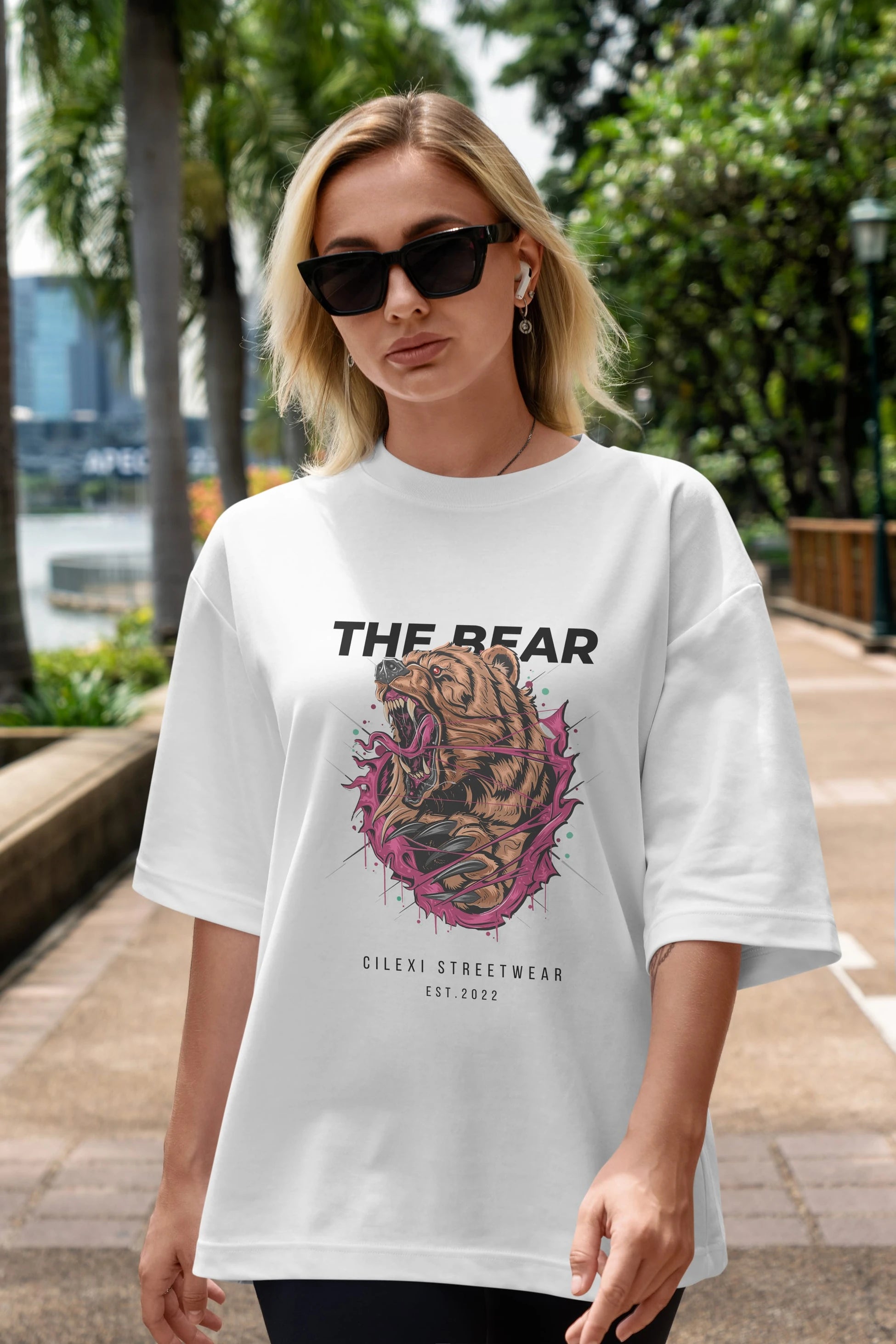 The Bear Ön Baskılı Oversize t-shirt Erkek Kadın Unisex %100 Pamuk