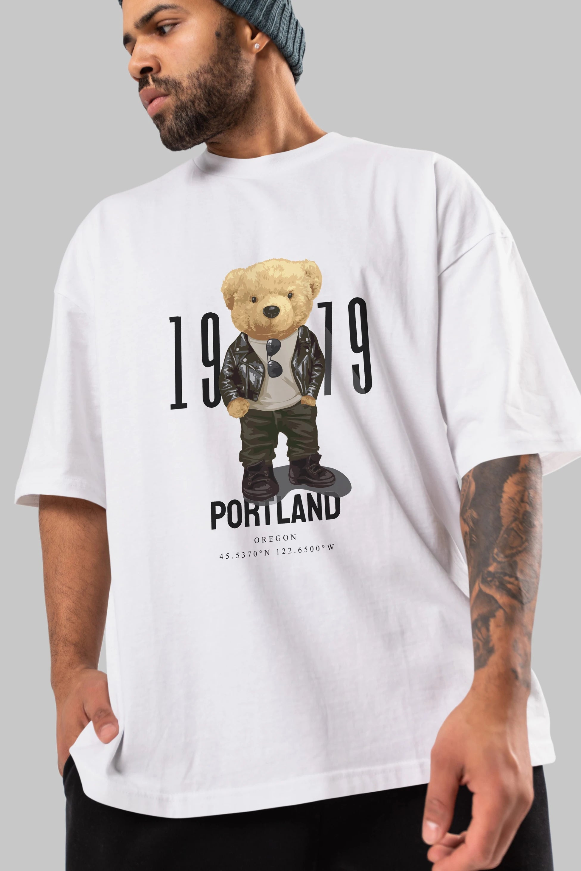 Teddy Bear Portland Ön Baskılı Oversize t-shirt Erkek Kadın Unisex %100 Pamuk