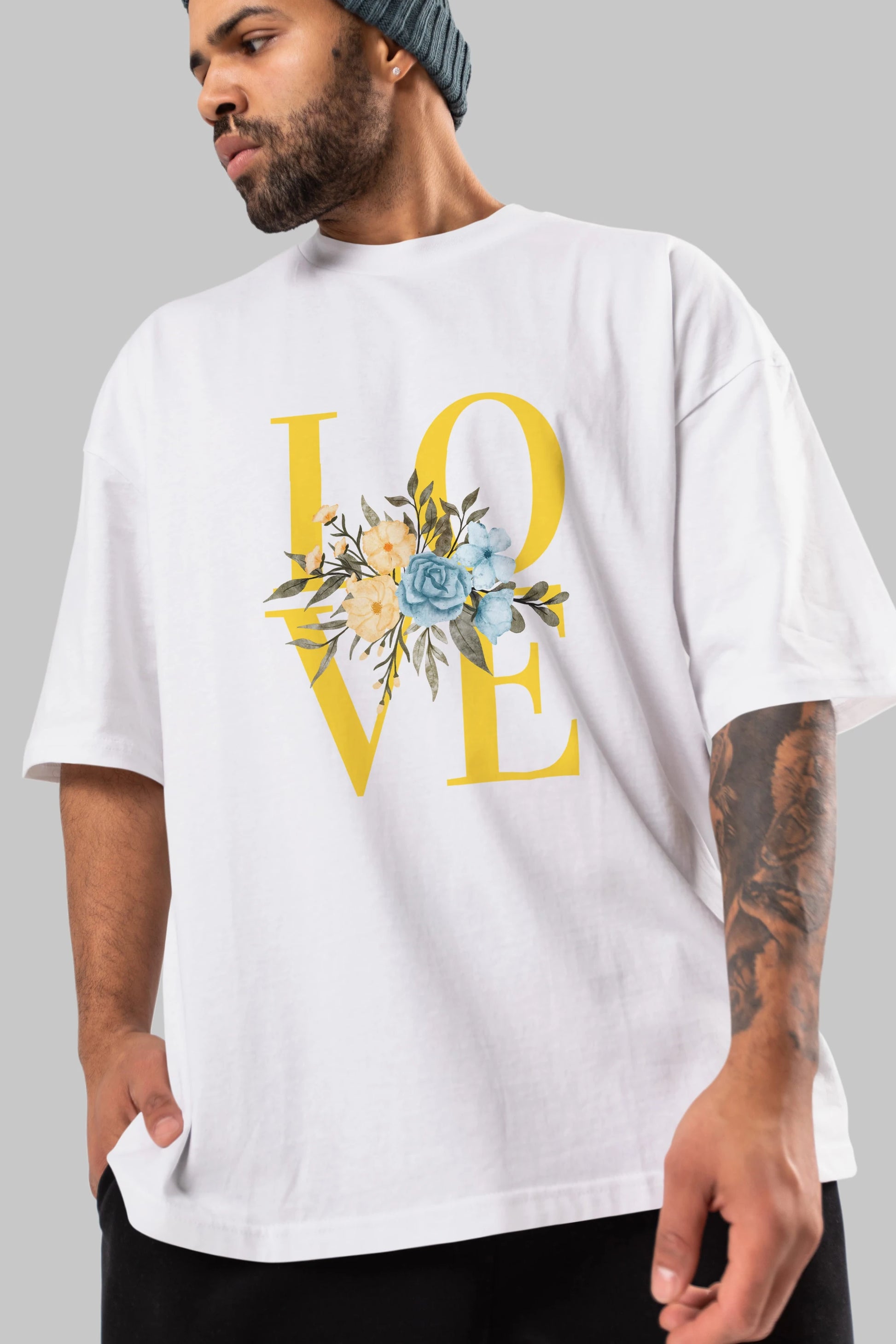 Love Flower Ön Baskılı Oversize t-shirt Erkek Kadın Unisex