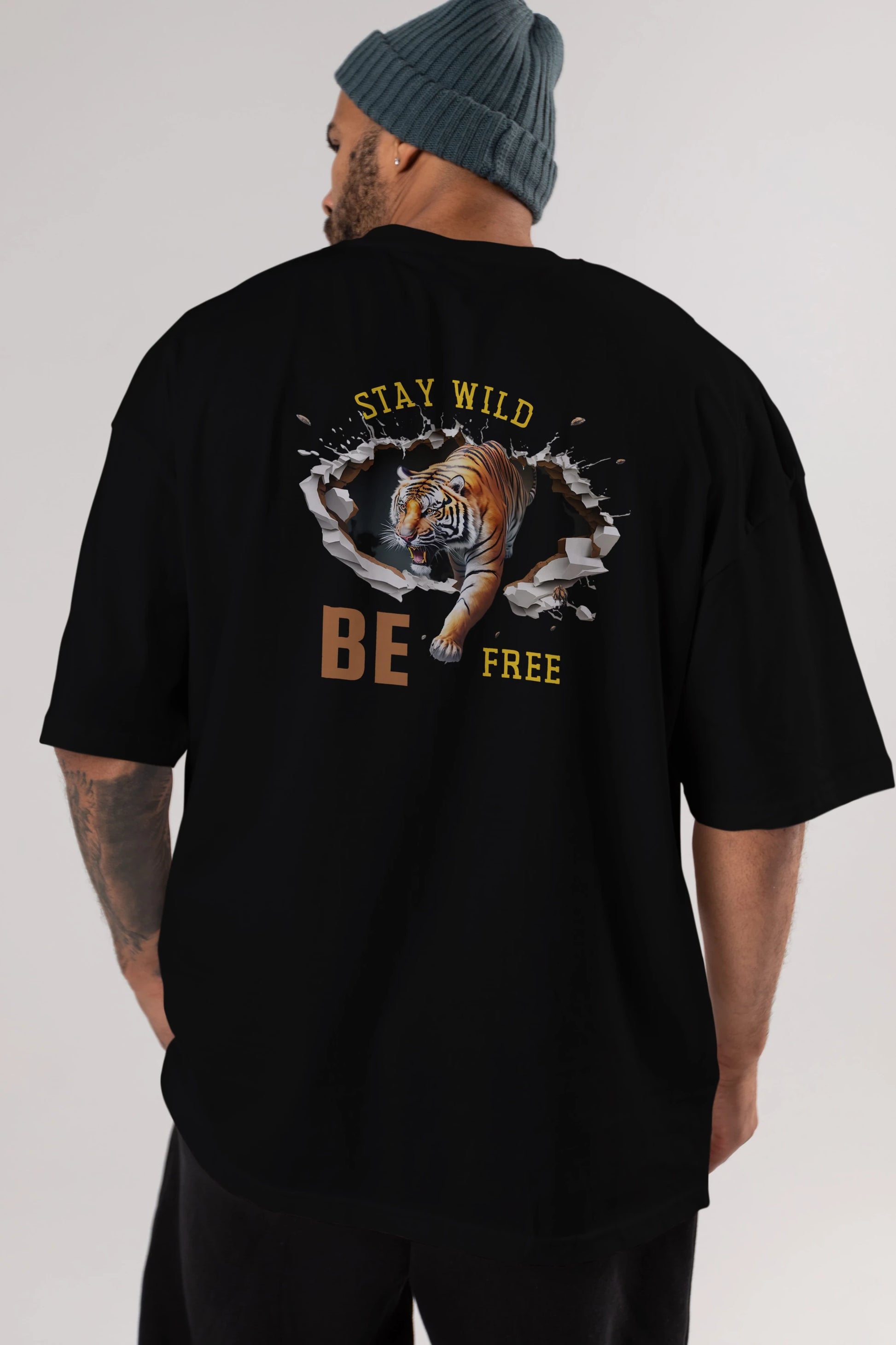 Stay Wild Be Free Yazılı Arka Baskılı Oversize t-shirt Erkek Kadın Unisex