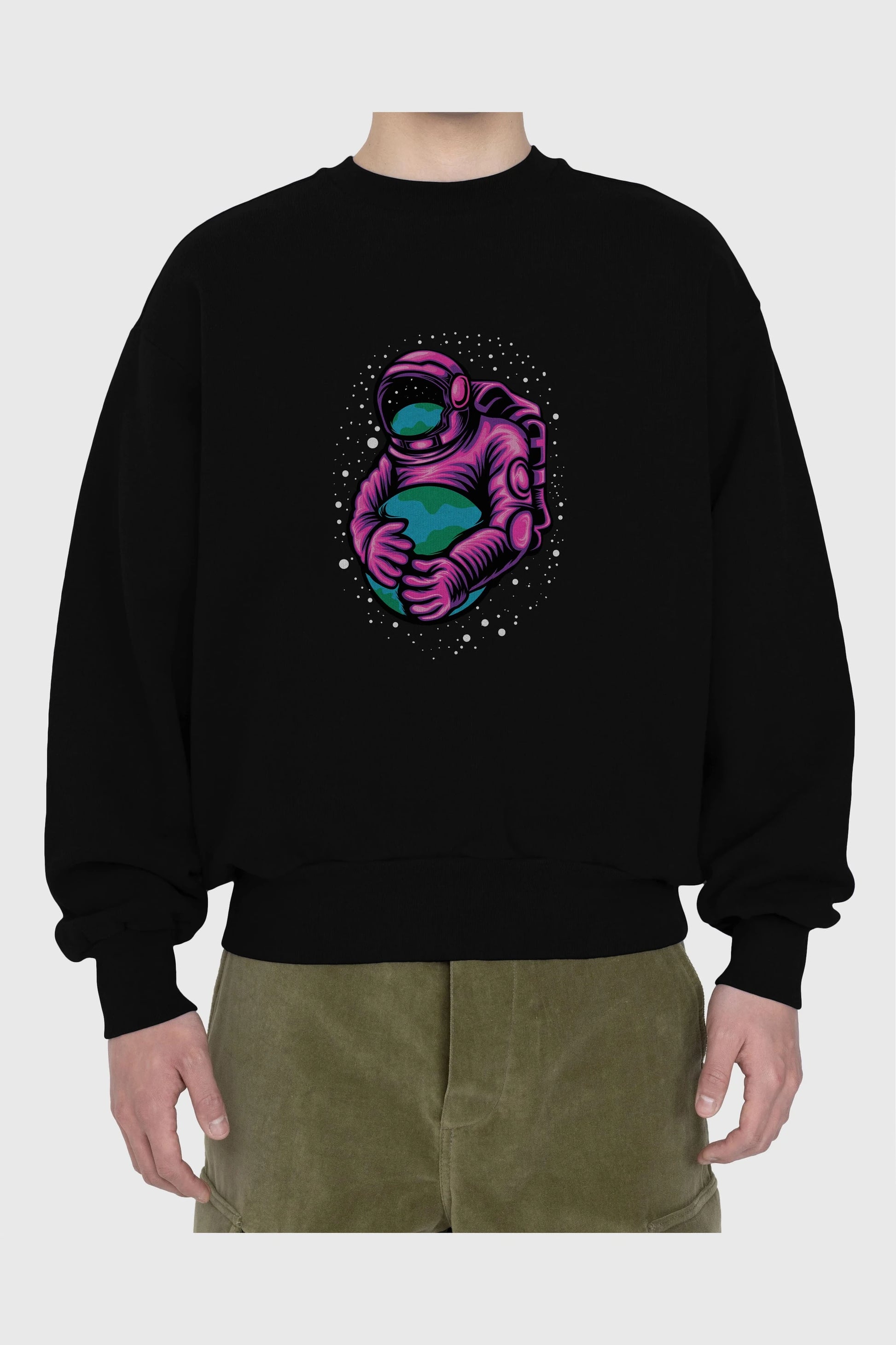 Astronaut Holding Up The Earth Ön Baskılı Oversize Sweatshirt Erkek Kadın Unisex