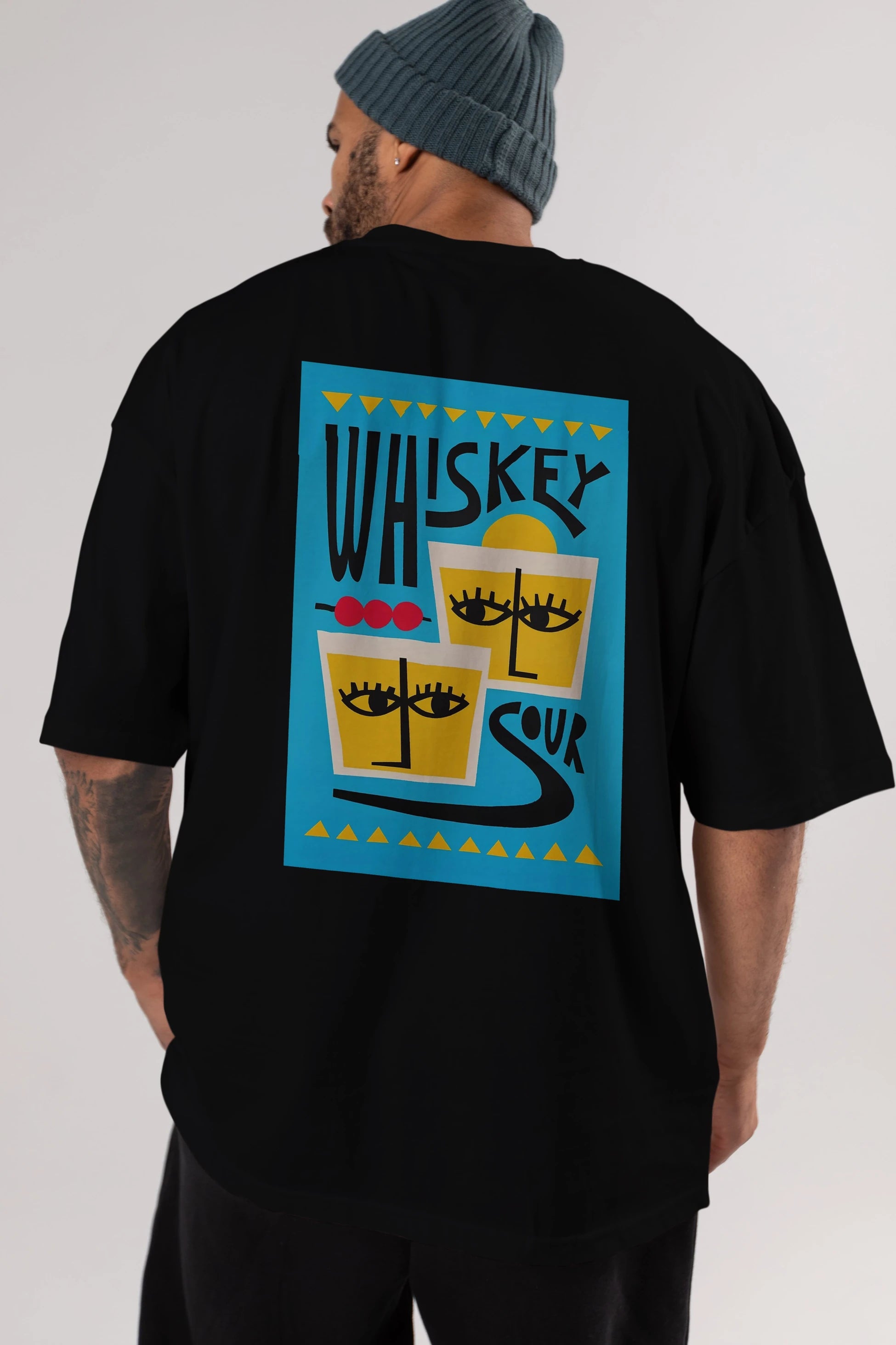 Whiskey Sour 2 Arka Baskılı Oversize t-shirt Erkek Kadın Unisex %100 Pamuk Bisiklet Yaka tişort