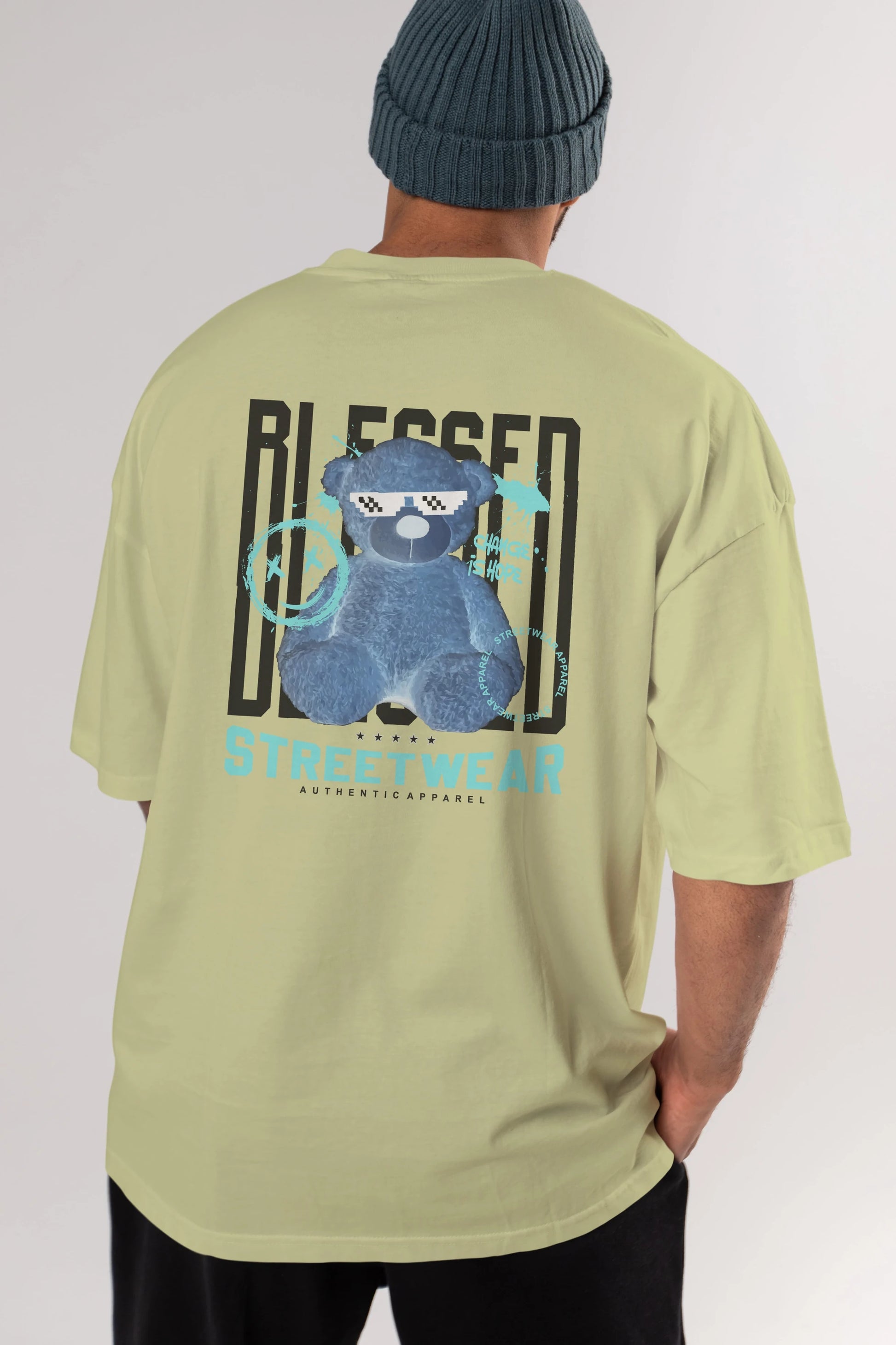 Blessed Bear Arka Baskılı Oversize t-shirt Erkek Kadın Unisex
