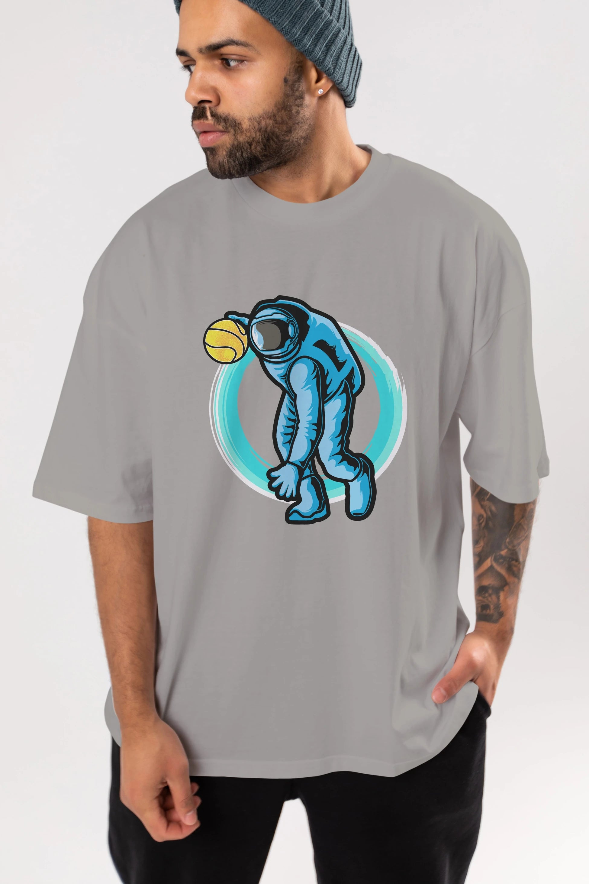 Astronaut Dribble Ön Baskılı Oversize t-shirt Erkek Kadın Unisex