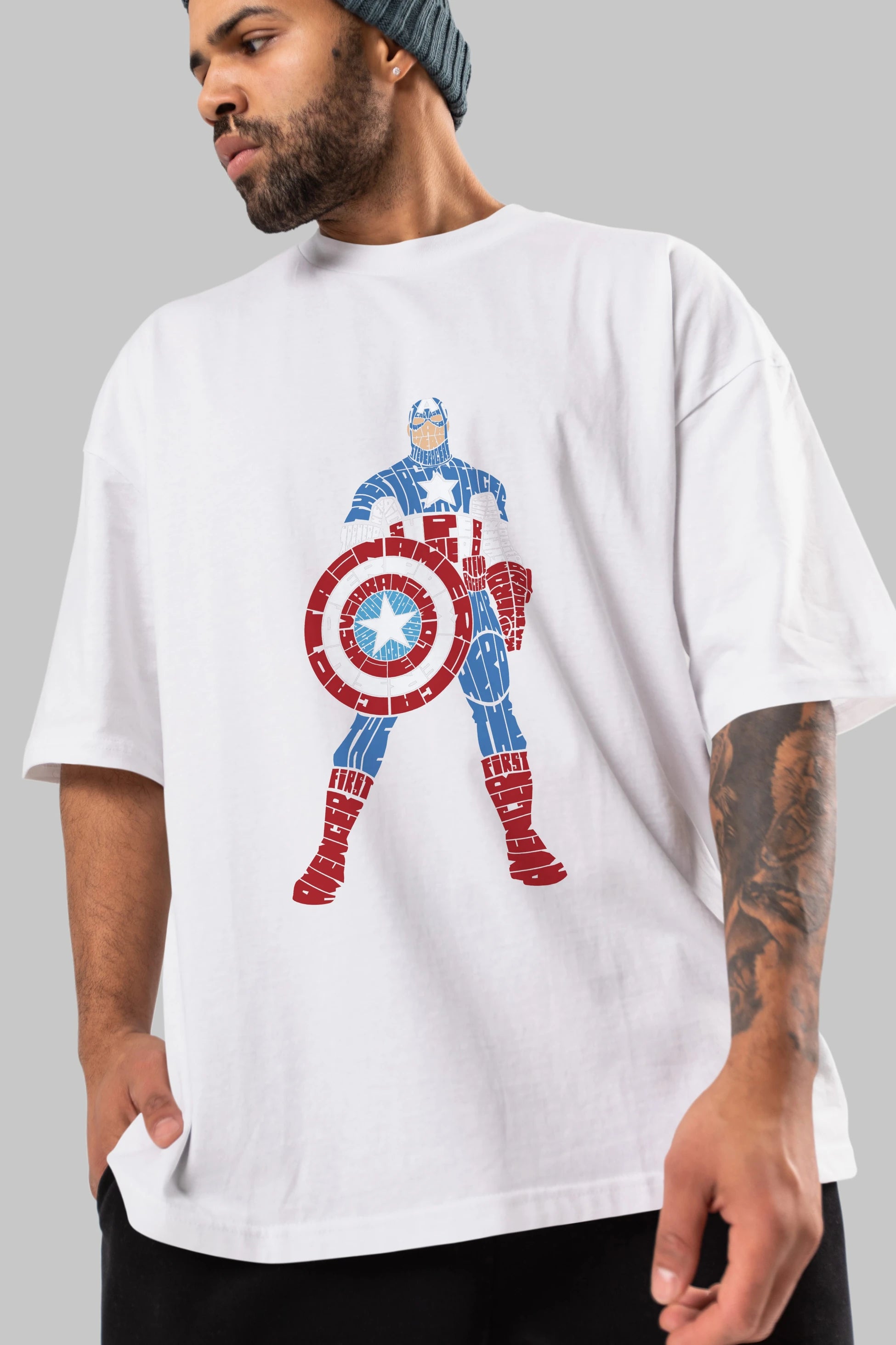 Captain America Ön Baskılı Oversize t-shirt %100 pamuk Erkek Kadın Unisex