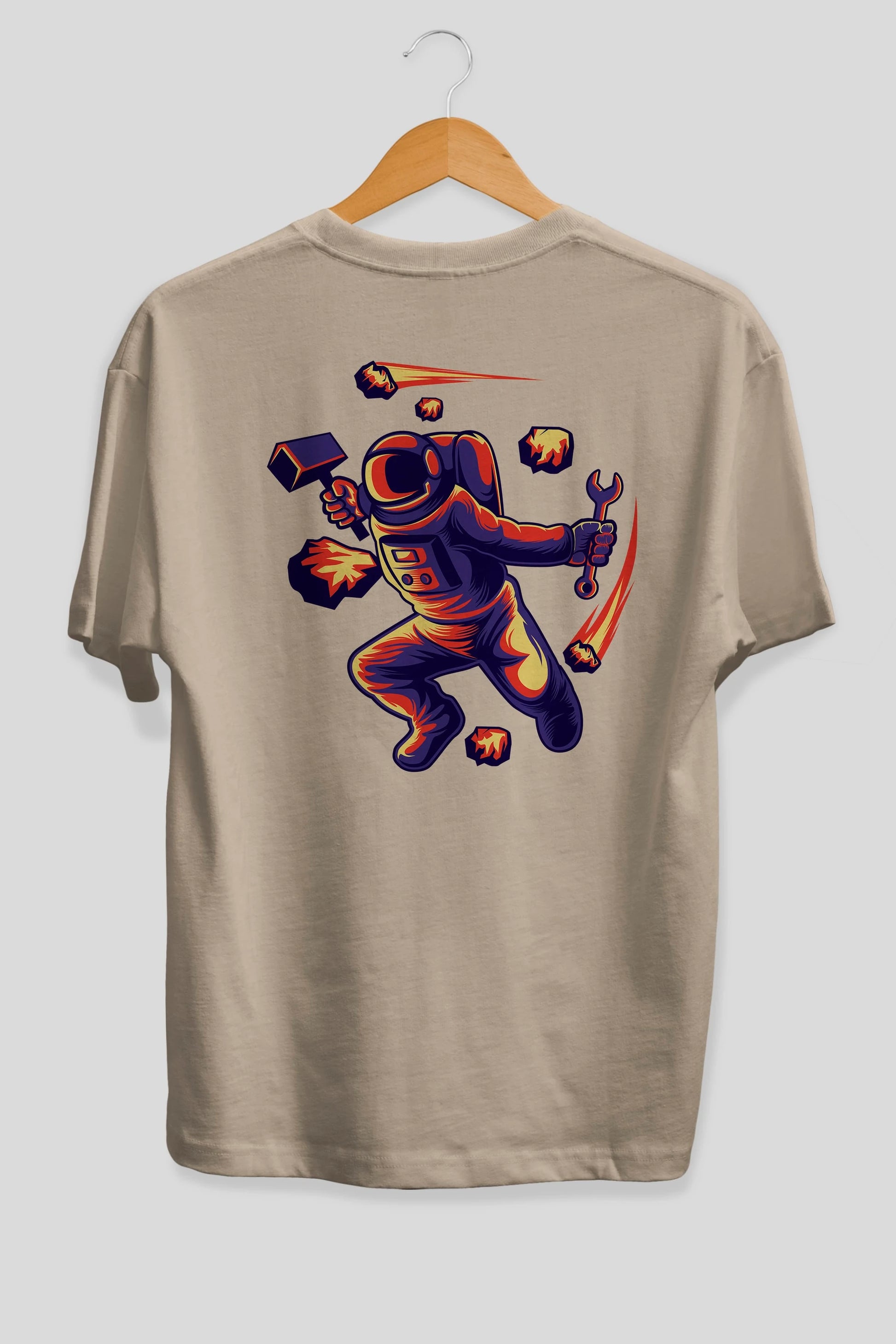Astronaut Block Meteor Arka Baskılı Oversize t-shirt Erkek Kadın Unisex