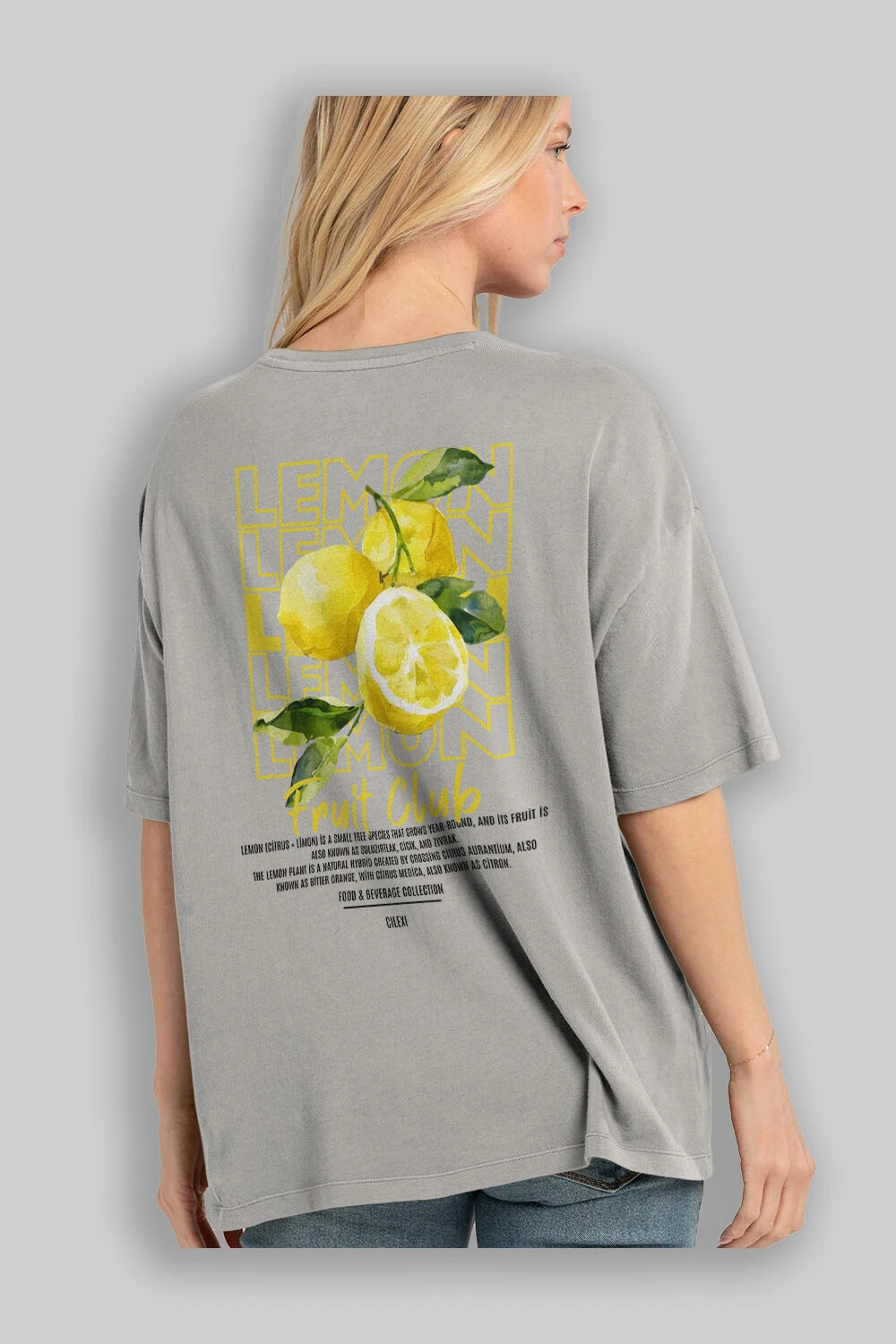 Lemon Arka Baskılı Oversize t-shirt Erkek Kadın Pamuk Bisiklet Yaka tişort