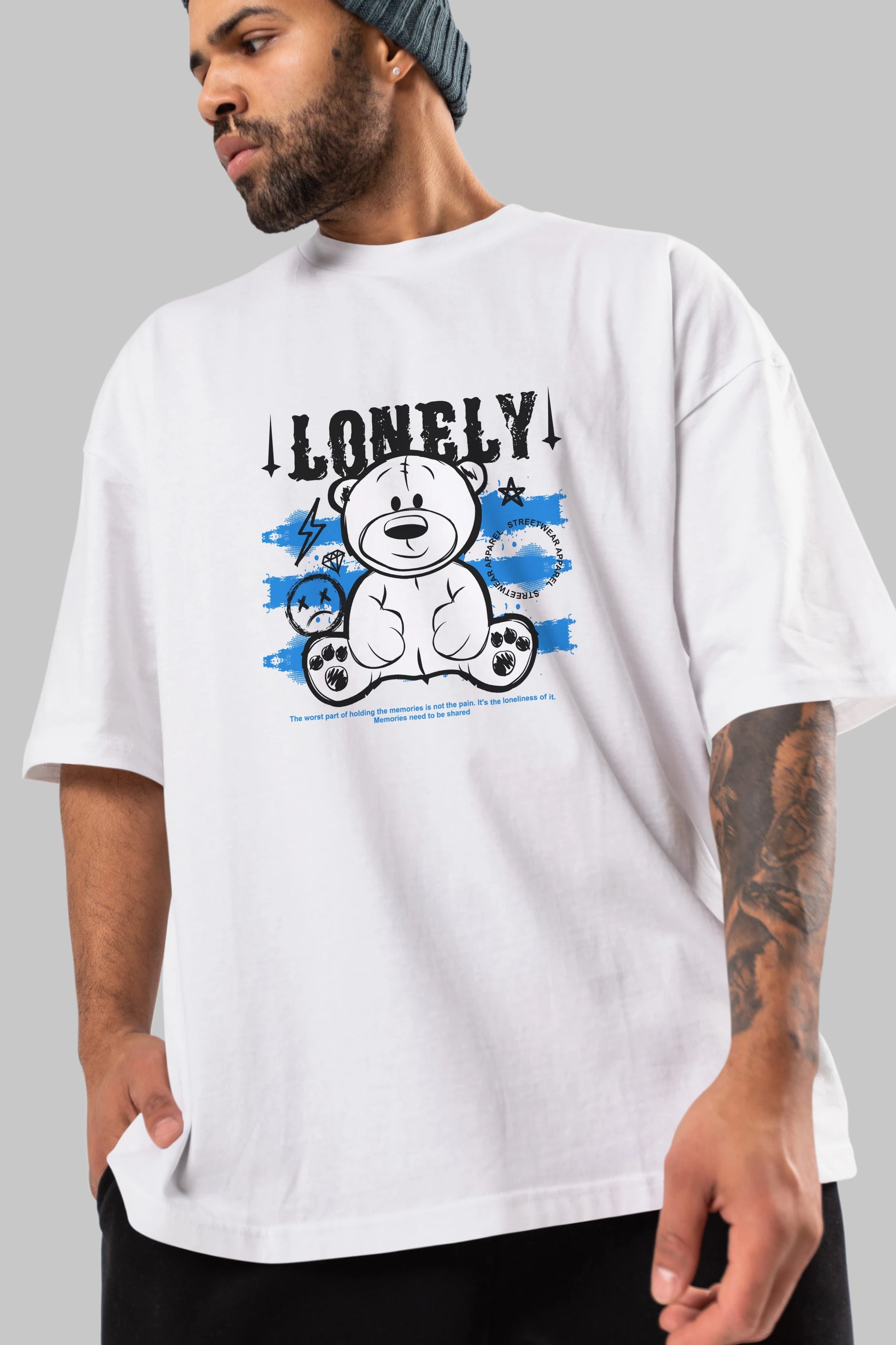 Teddy Bear Lonely Ön Baskılı Oversize t-shirt Erkek Kadın Unisex