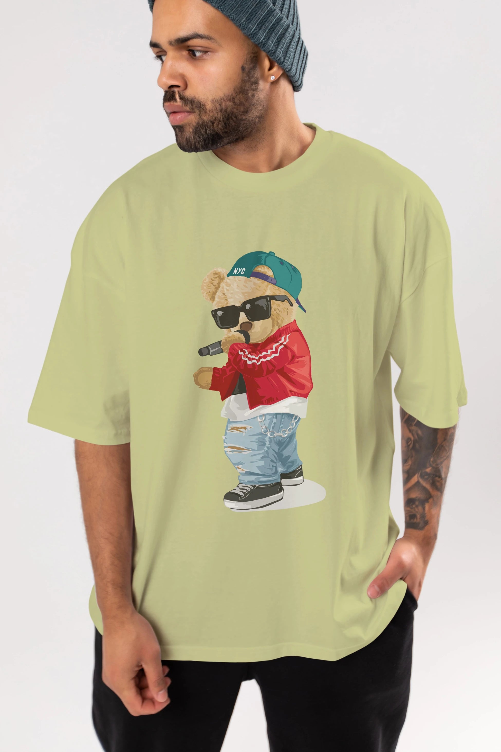 Teddy Bear Şarkıcı Ön Baskılı Oversize t-shirt Erkek Kadın Unisex %100 Pamuk