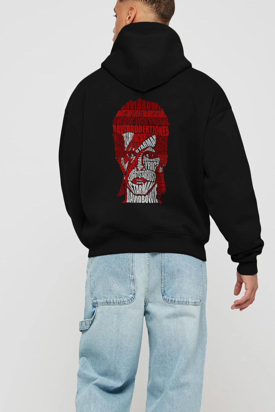 David Bowie Calligram Arka Baskılı Hoodie Oversize Kapüşonlu Sweatshirt Erkek Kadın Unisex