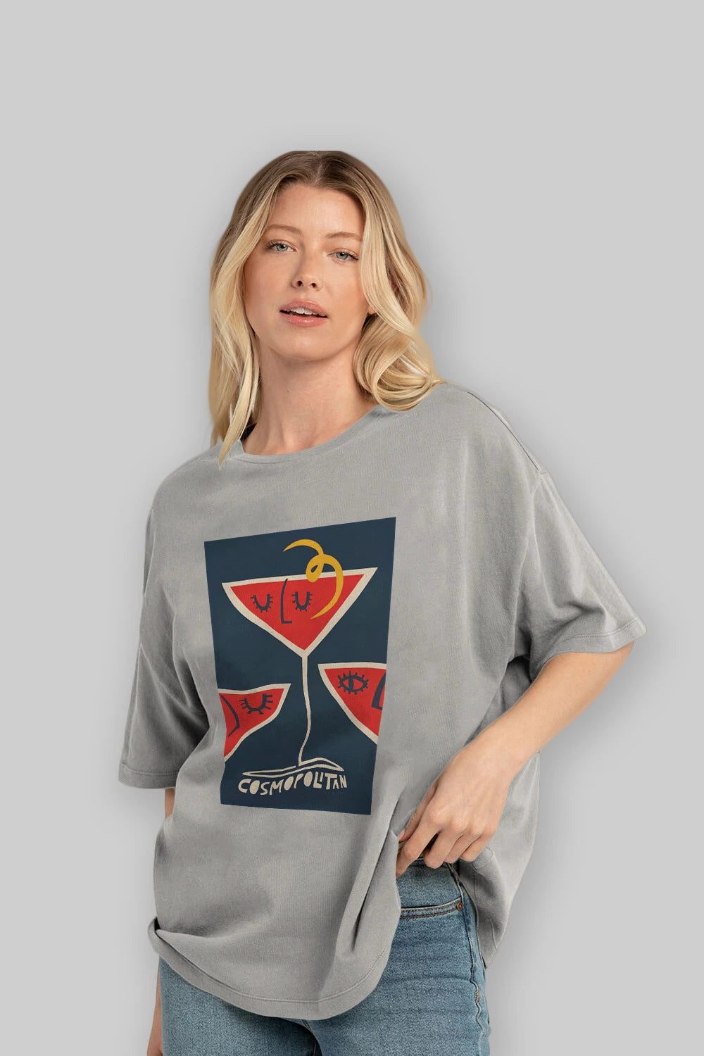 Cosmopolitan 4 Ön Baskılı Oversize t-shirt Erkek Kadın Unisex %100 Pamuk Bisiklet Yaka tişort