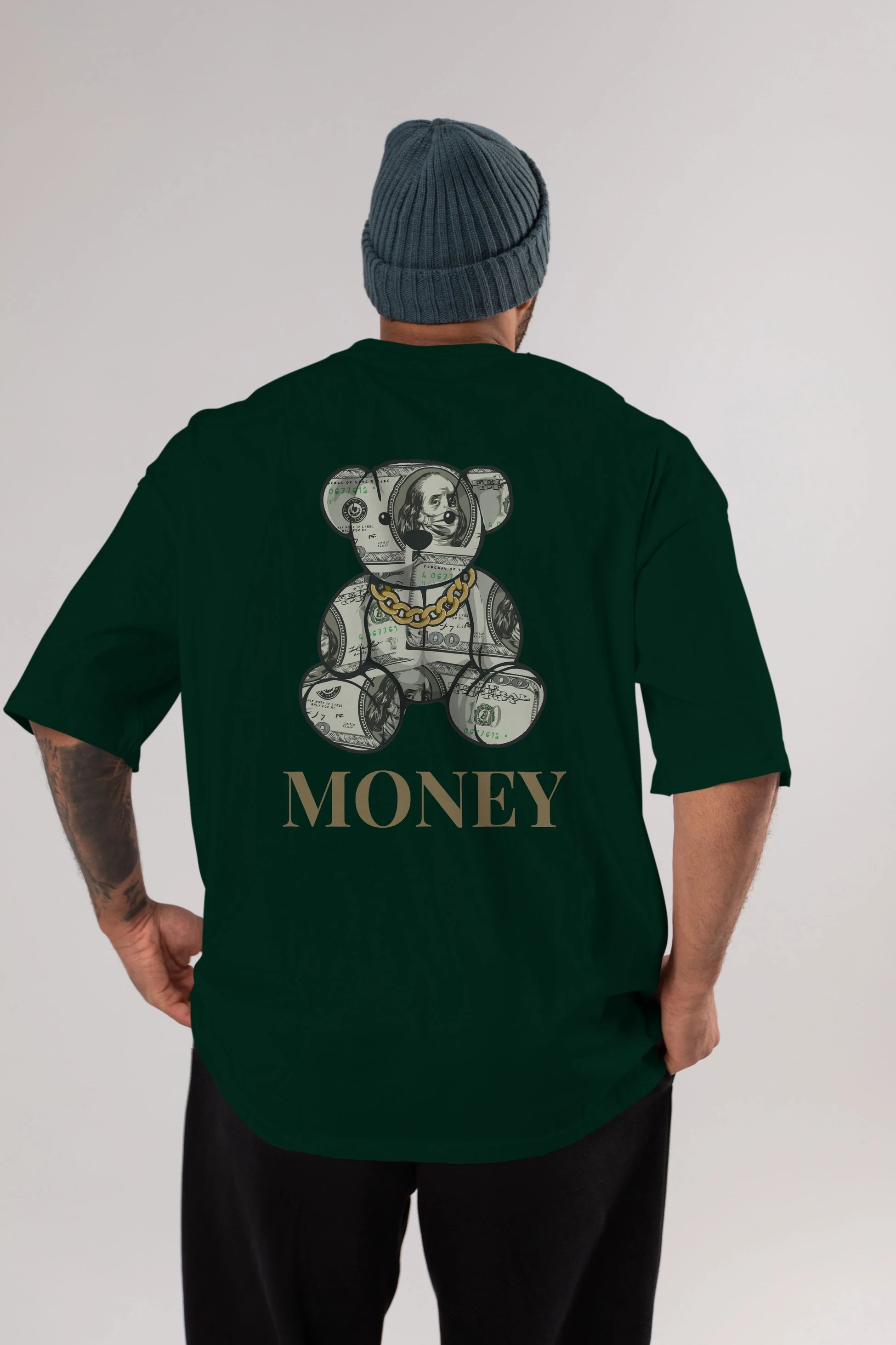 Teddy Bear Money Arka Baskılı Oversize t-shirt Erkek Kadın Unisex