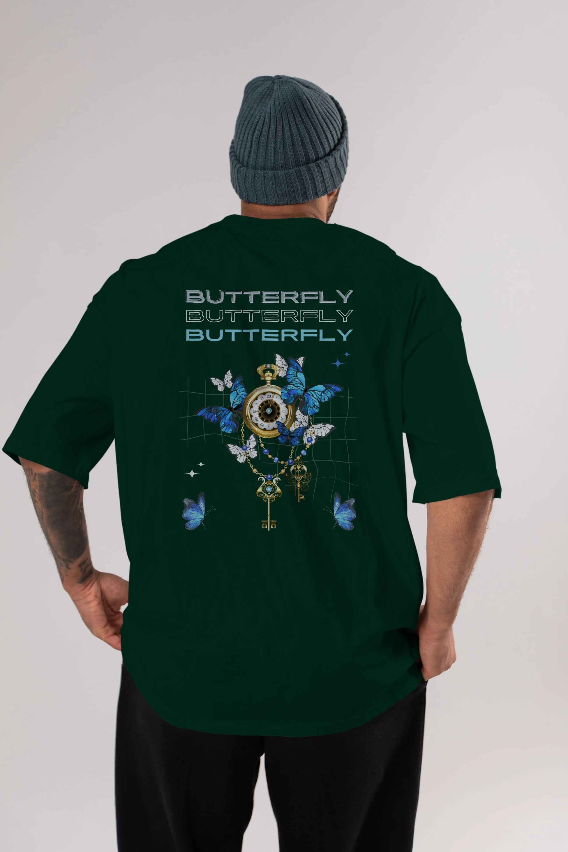 Butterfly Yazılı Arka Baskılı Oversize t-shirt Erkek Kadın Unisex