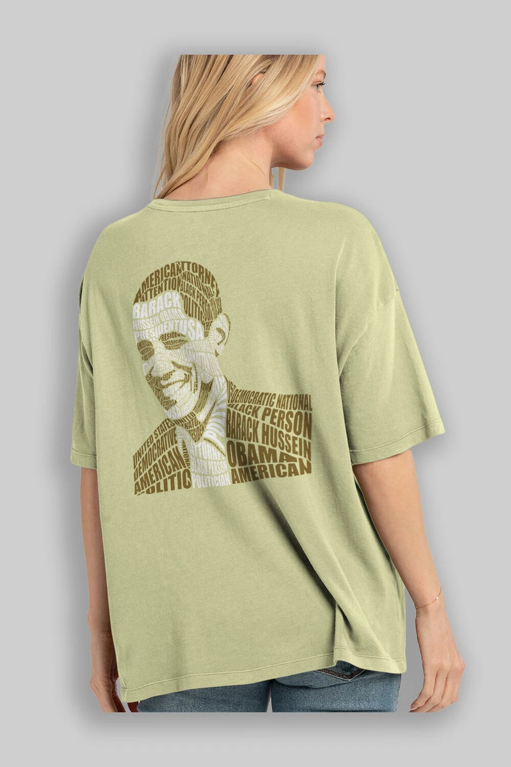 Obama Calligram Arka Baskılı Oversize t-shirt %100 pamuk Erkek Kadın Unisex