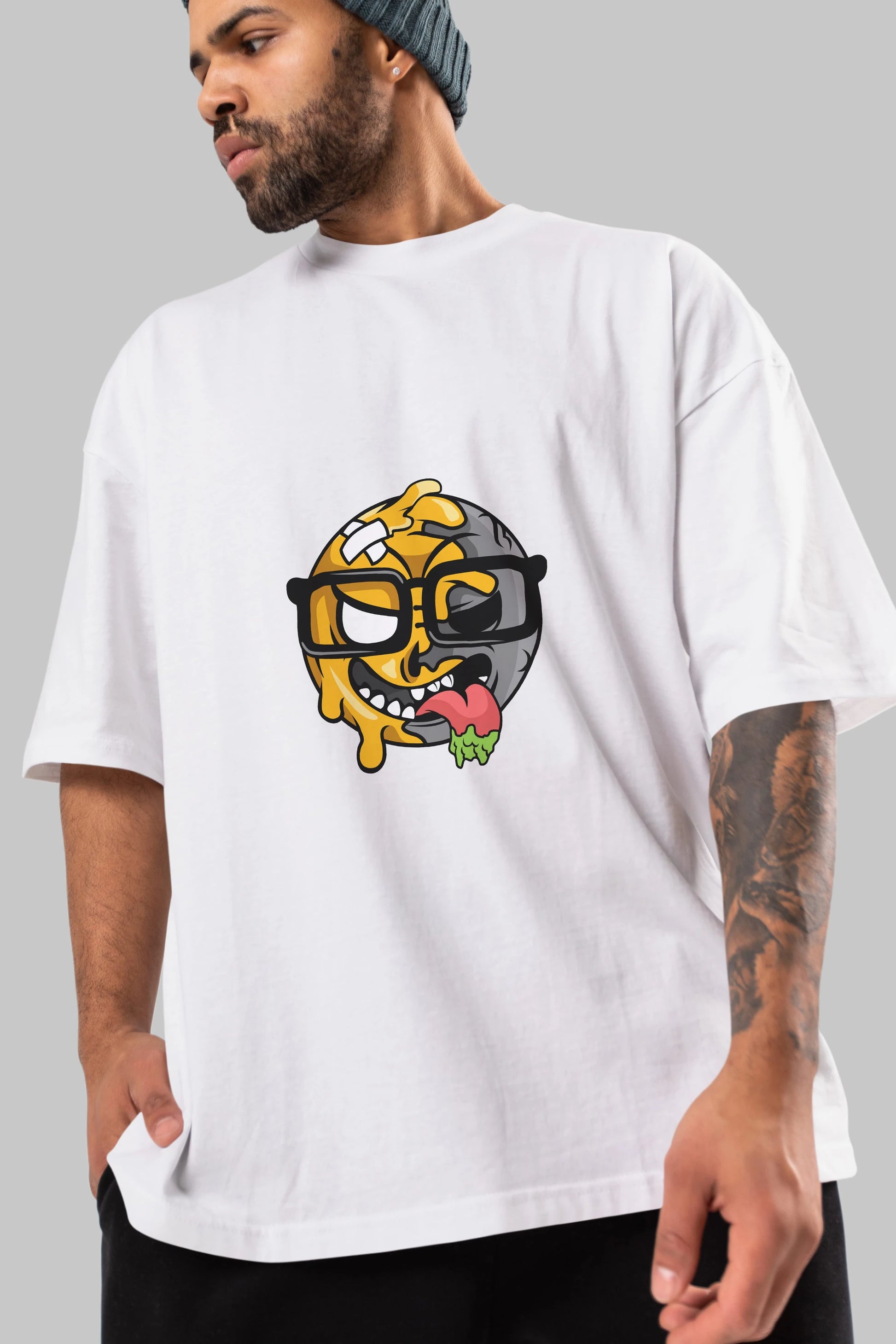 Smiley Nerd Ön Baskılı Oversize t-shirt Erkek Kadın Unisex %100 Pamuk tişort