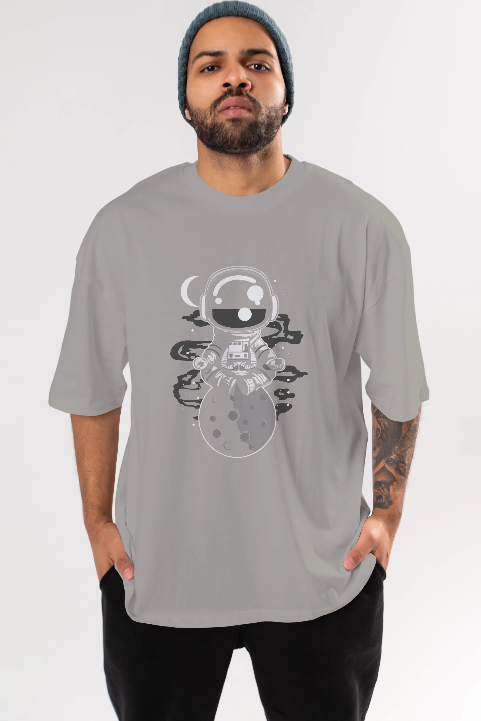 Astronaut Yoga Ön Baskılı Oversize t-shirt Erkek Kadın Unisex