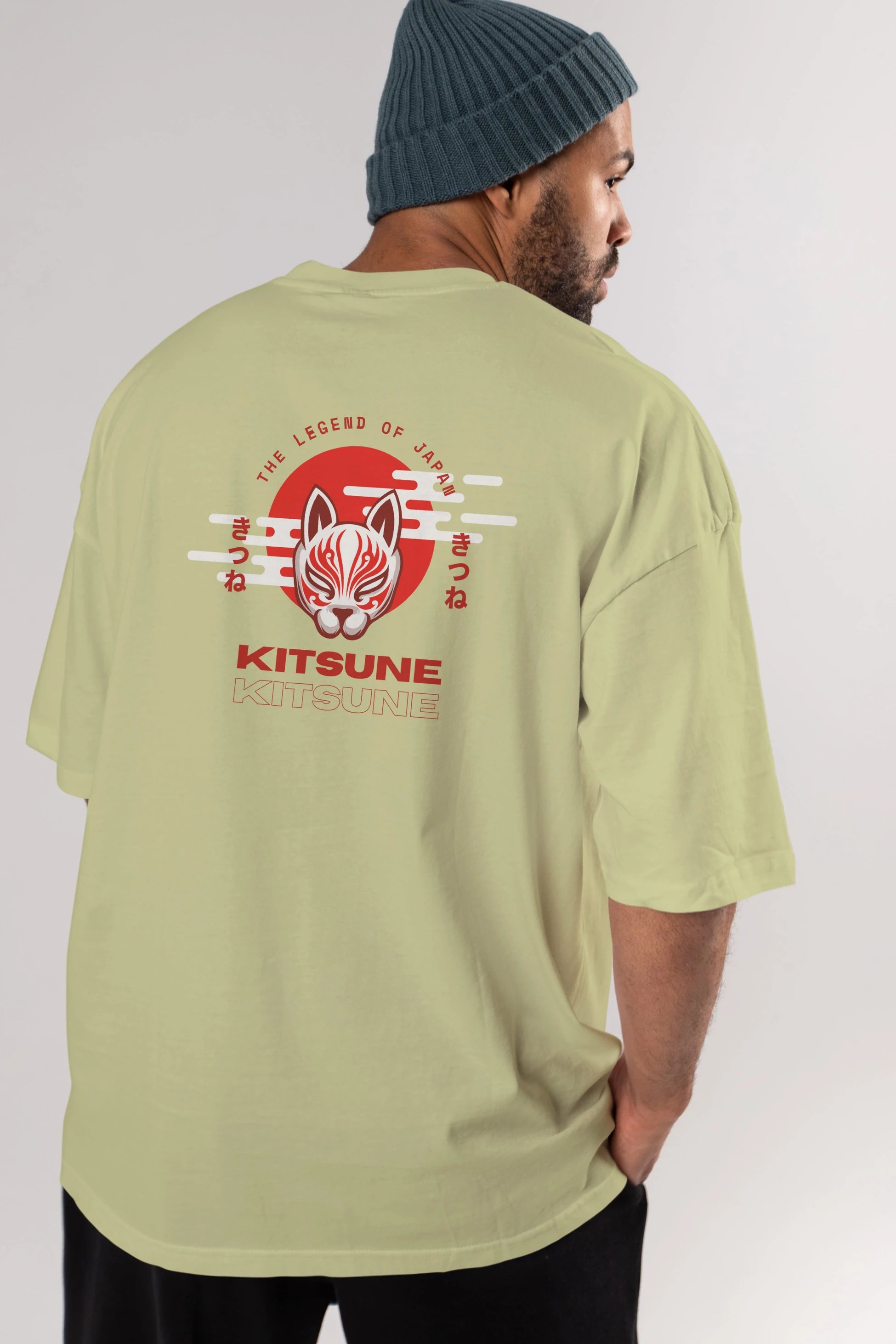 Kitsune Mask Arka Baskılı Oversize t-shirt Erkek Kadın Unisex
