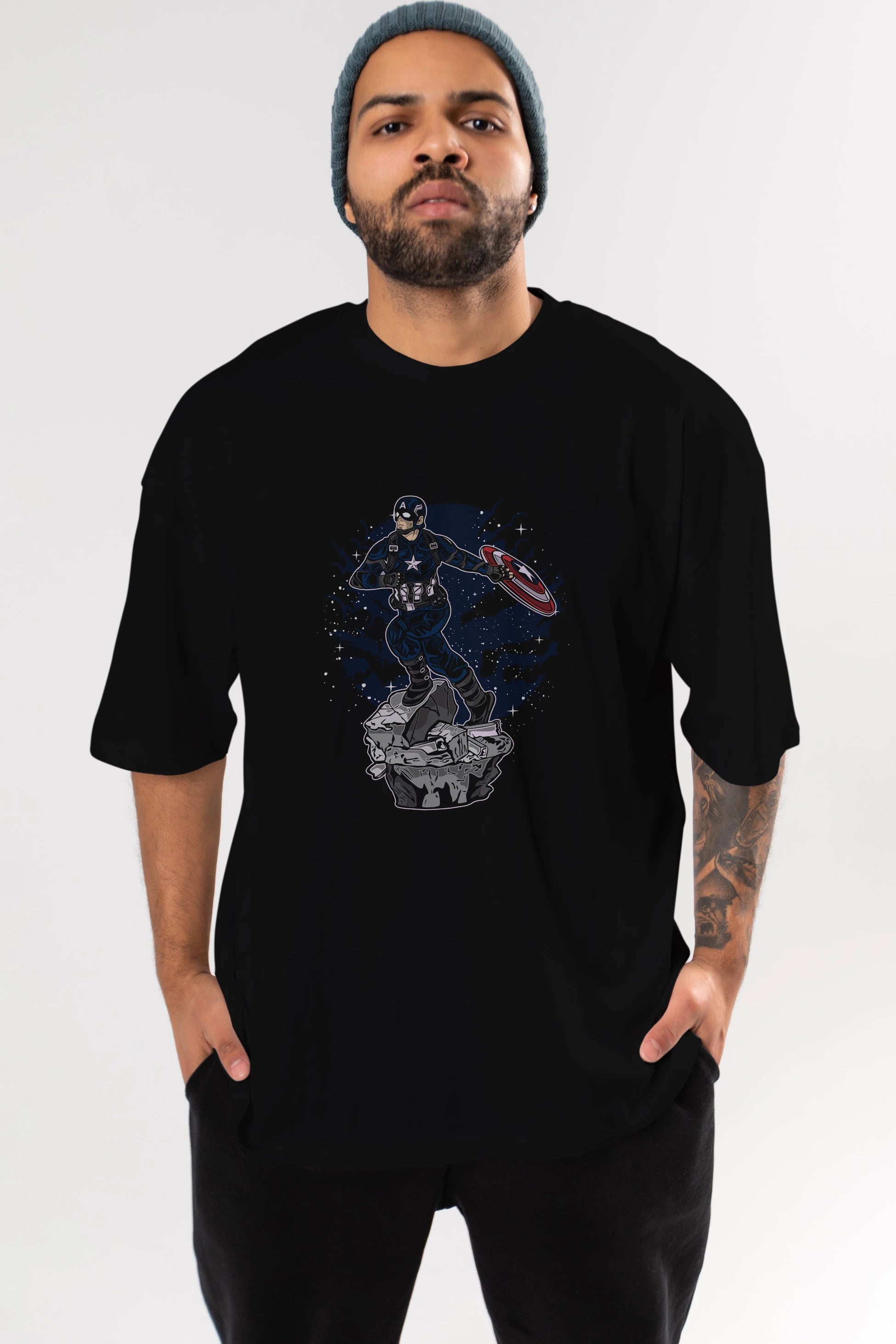 CAPTAIN AMERICA Ön Baskılı Oversize t-shirt Erkek Kadın Unisex %100 Pamuk tişort
