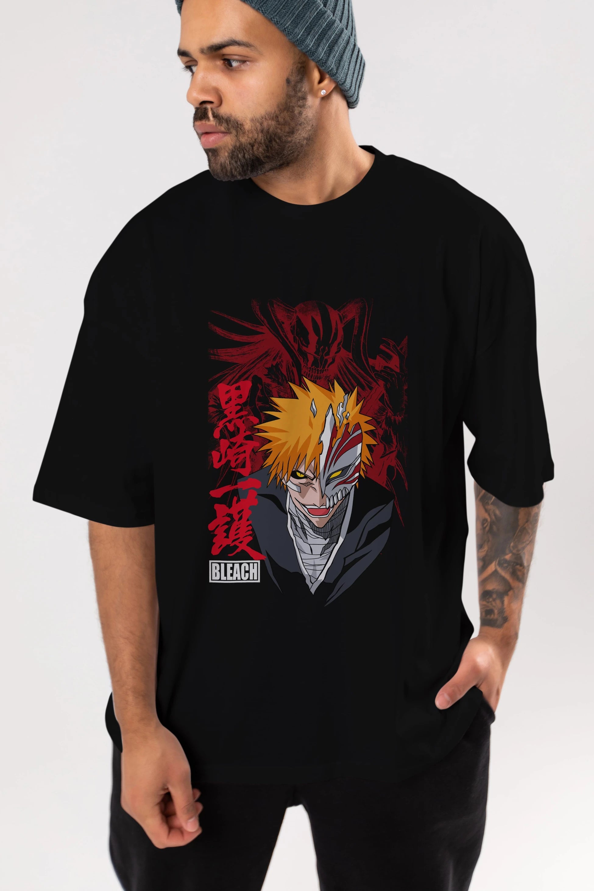 ICHIGO KUROSAKI VIZARD Anime Ön Baskılı Oversize t-shirt %100 pamuk Erkek Kadın Unisex