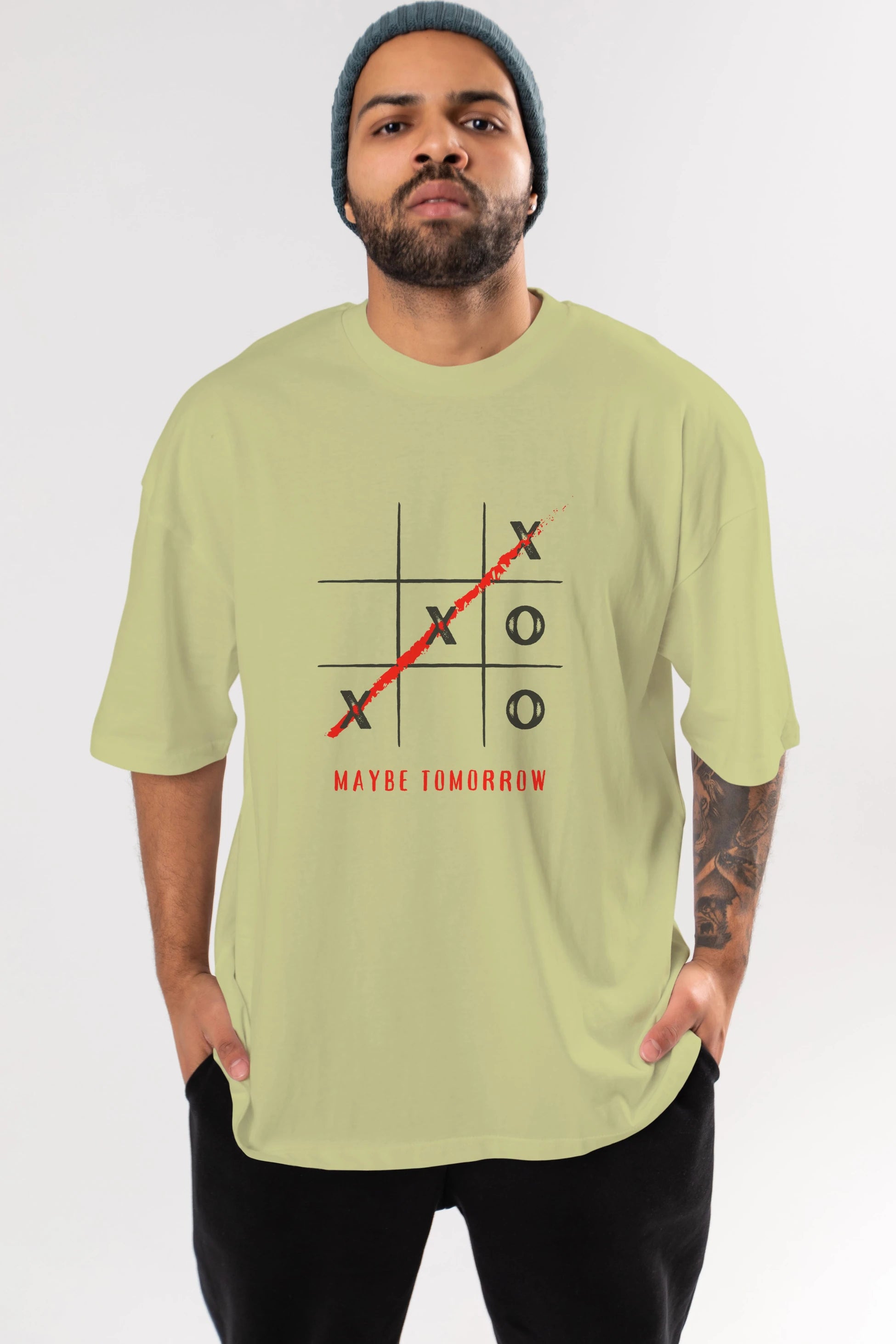 Maybe Tomorrow Yazılı Ön Baskılı Oversize t-shirt Erkek Kadın Unisex