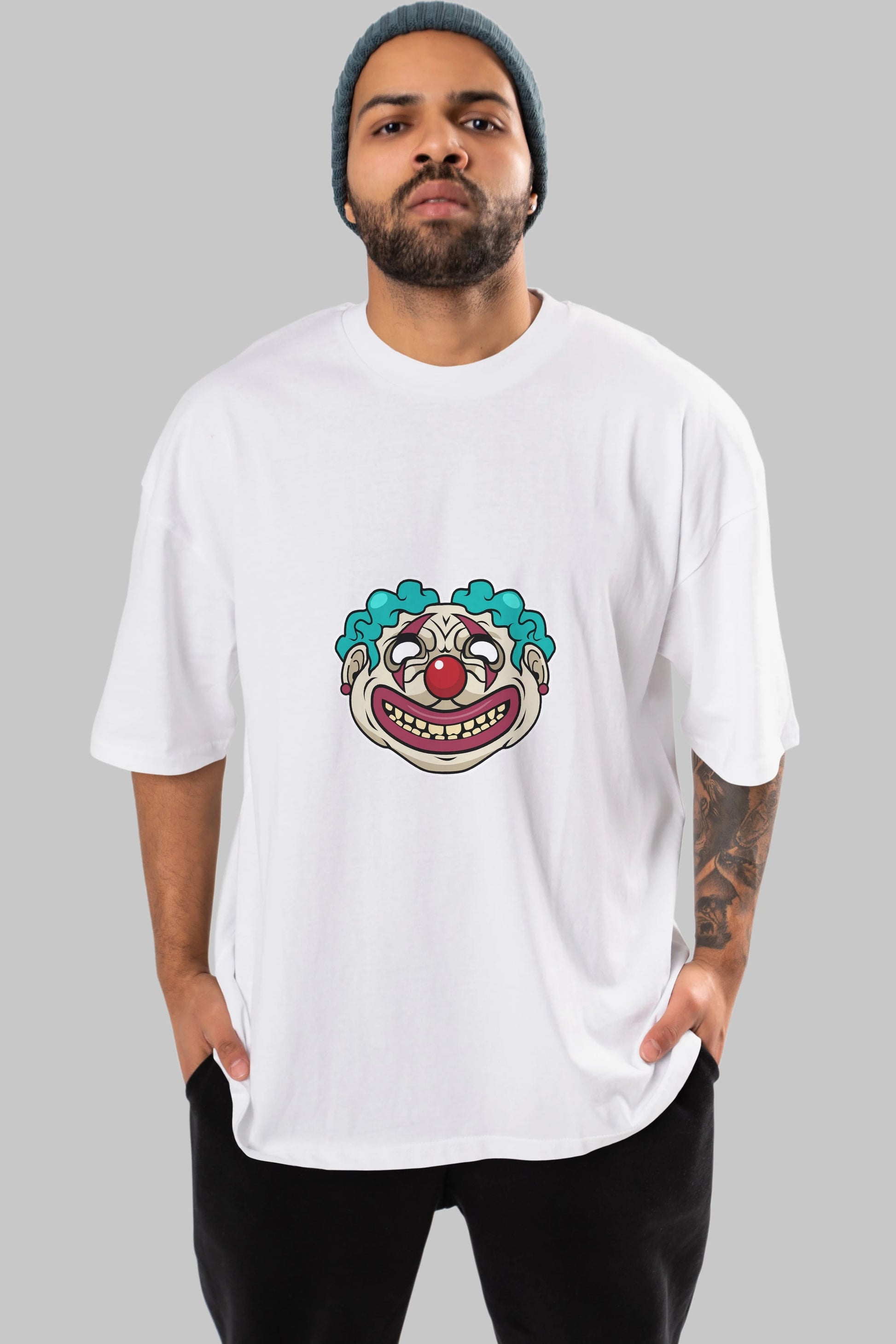Clown Head Ön Baskılı Oversize t-shirt Erkek Kadın Unisex %100 Pamuk tişort