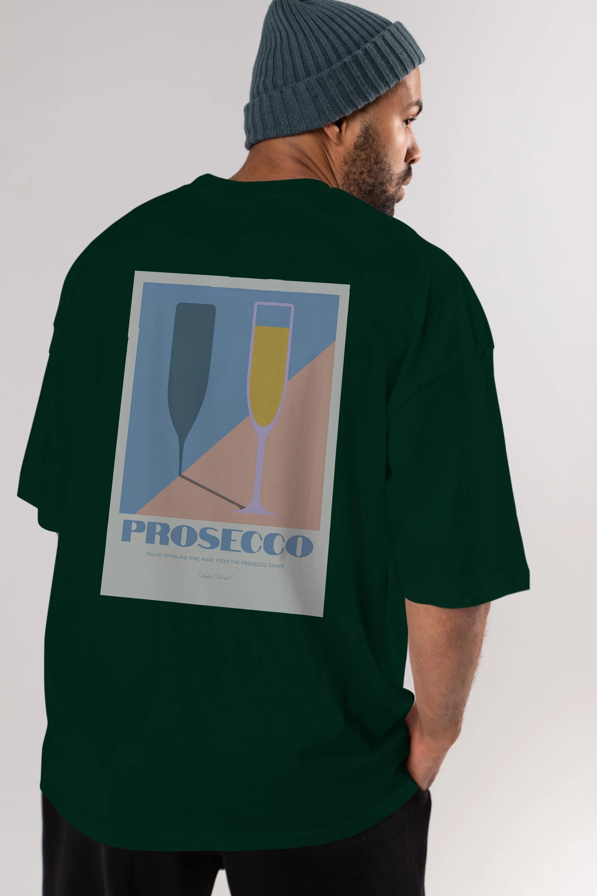 Prosecco Arka Baskılı Oversize t-shirt Erkek Kadın Unisex %100 Pamuk Bisiklet Yaka tişort