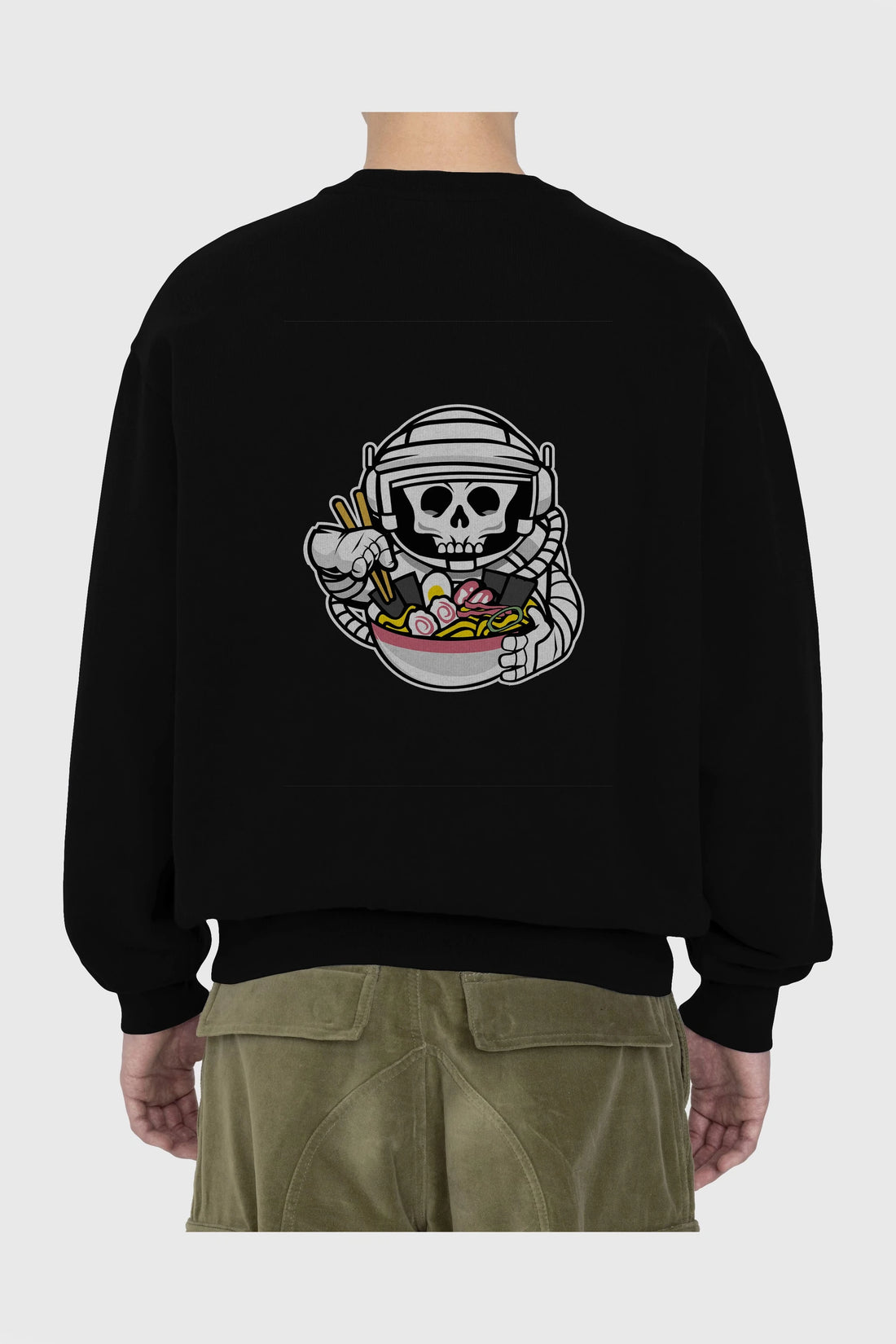 Astronaut Ramen Arka Baskılı Oversize Sweatshirt Erkek Kadın Unisex
