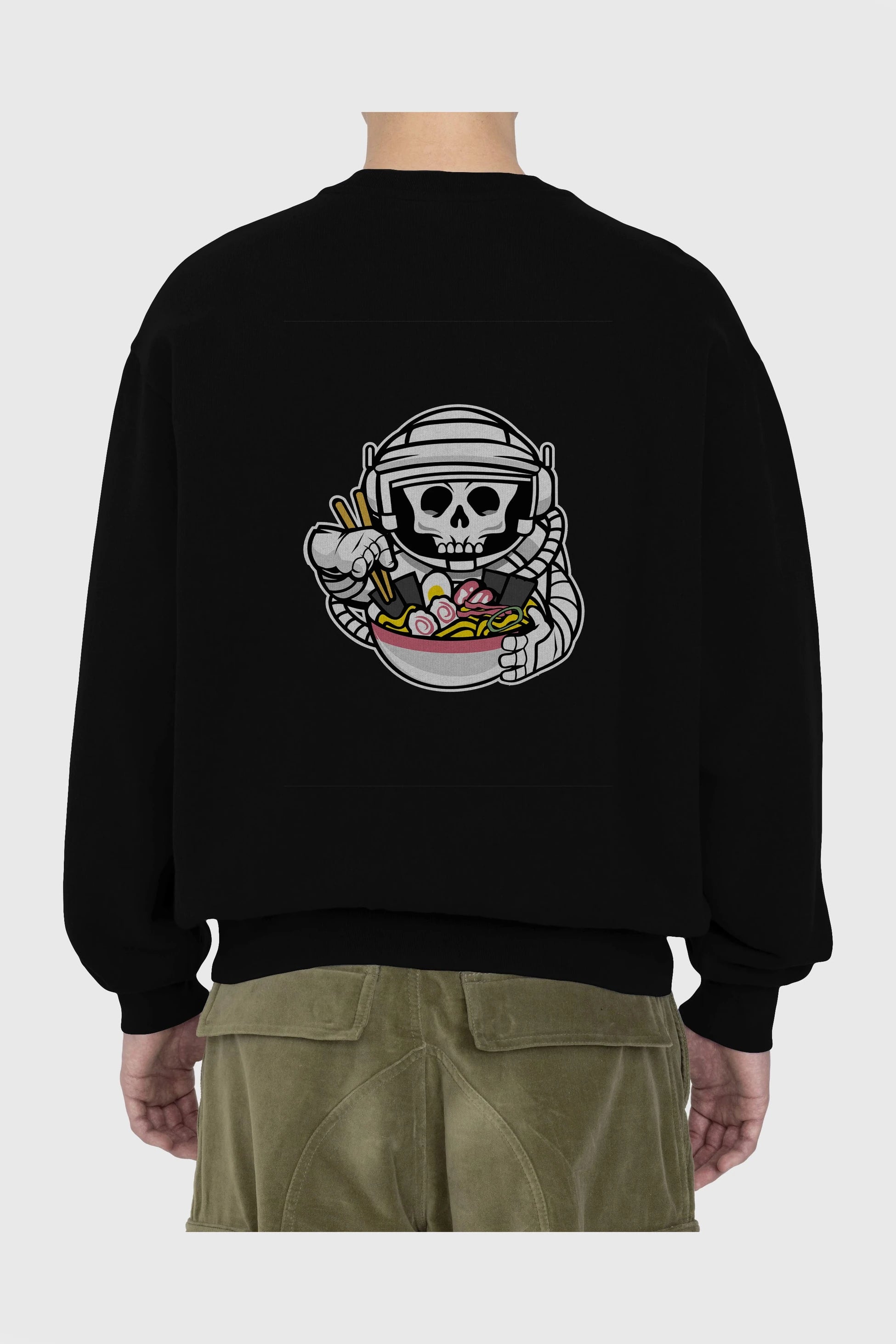Astronaut Ramen Arka Baskılı Oversize Sweatshirt Erkek Kadın Unisex