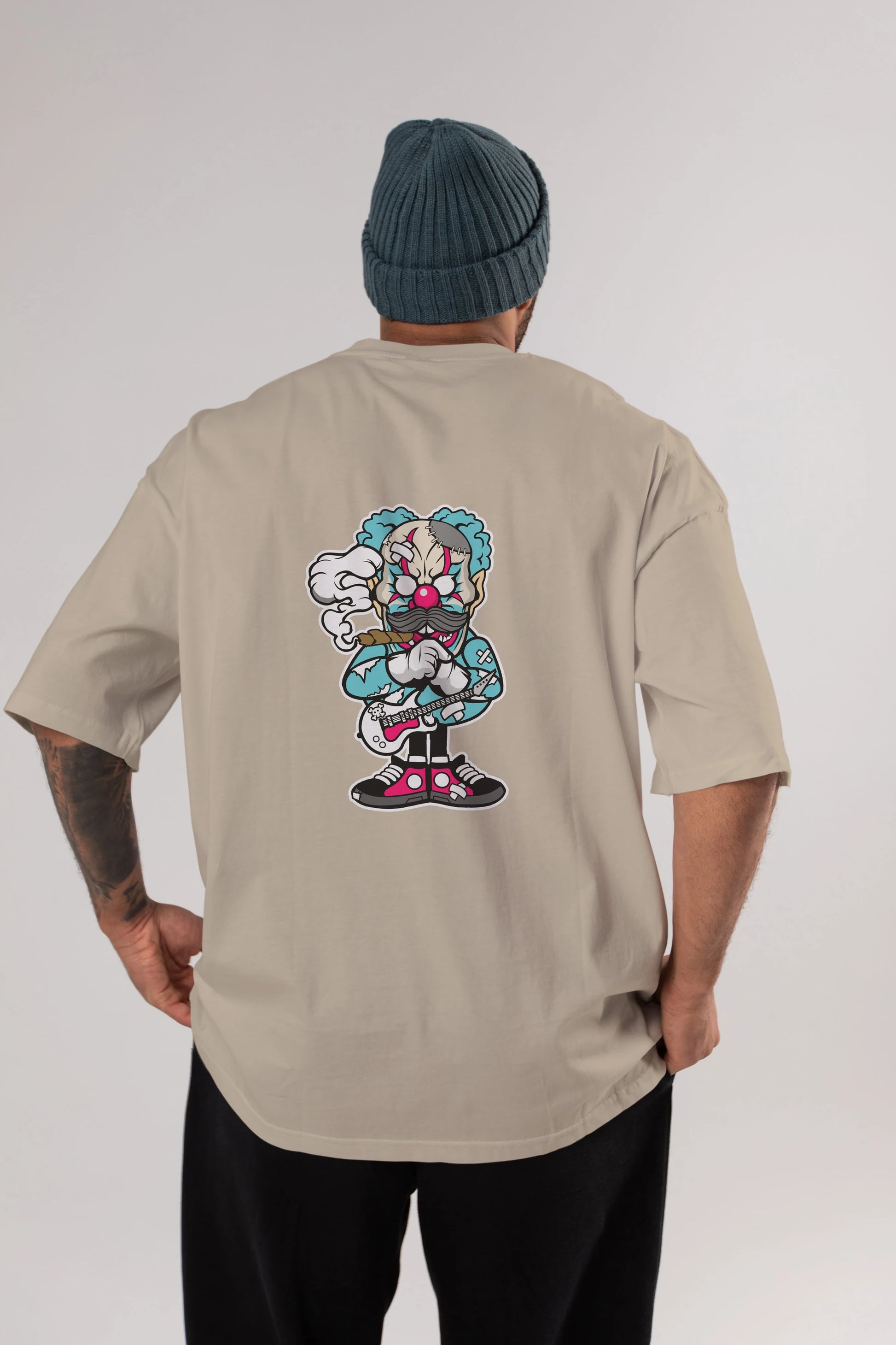 Clown Monster Arka Baskılı Oversize t-shirt Erkek Kadın Unisex %100 Pamuk tişort